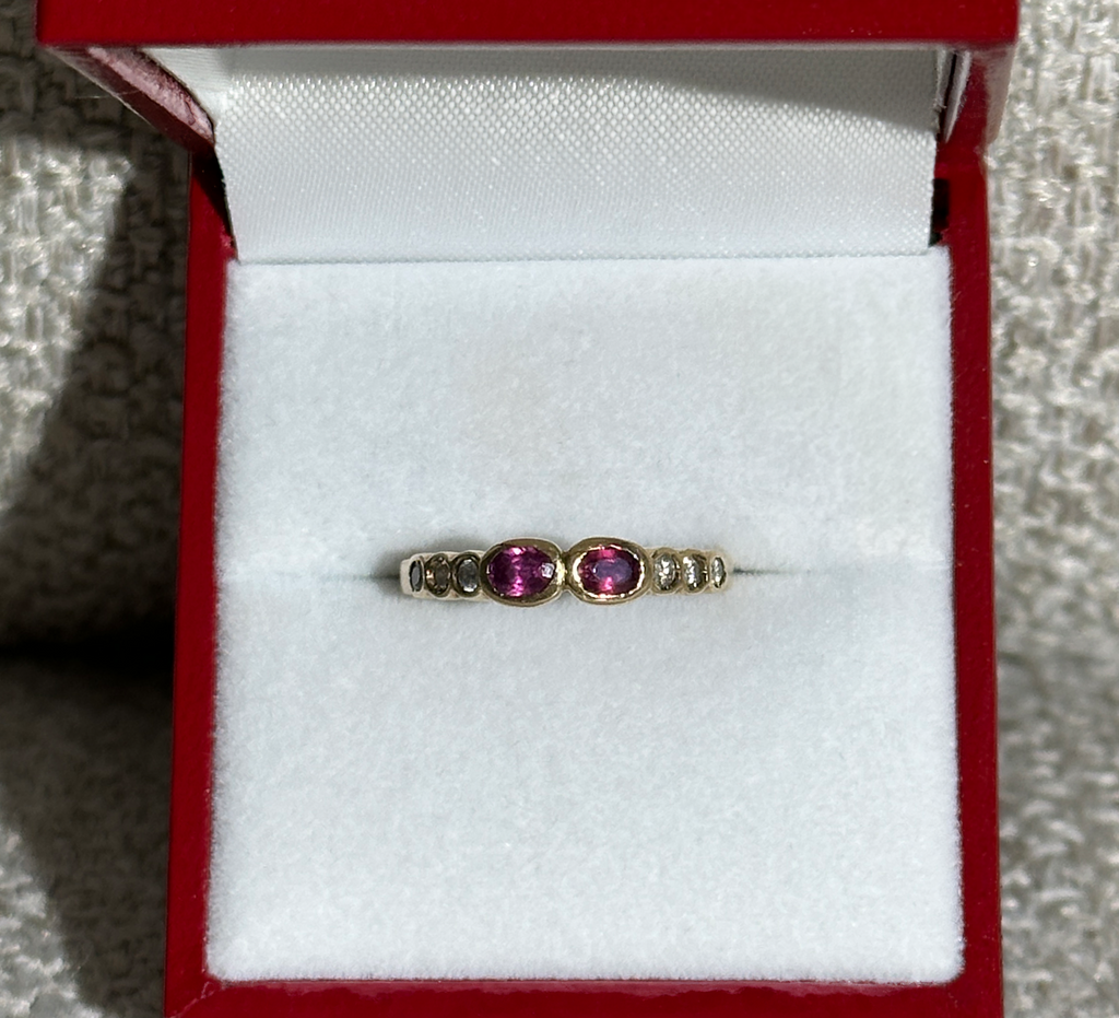 The Chloe: 2-Ruby 6-Diamond Solid Gold Ring