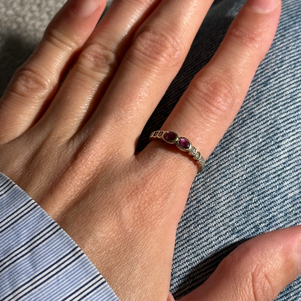 The Chloe: 2-Ruby 6-Diamond Solid Gold Ring