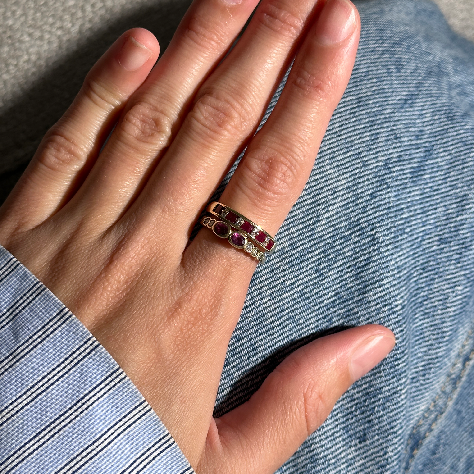 The Charlie: 5-Ruby 8-Diamond Solid Gold Ring