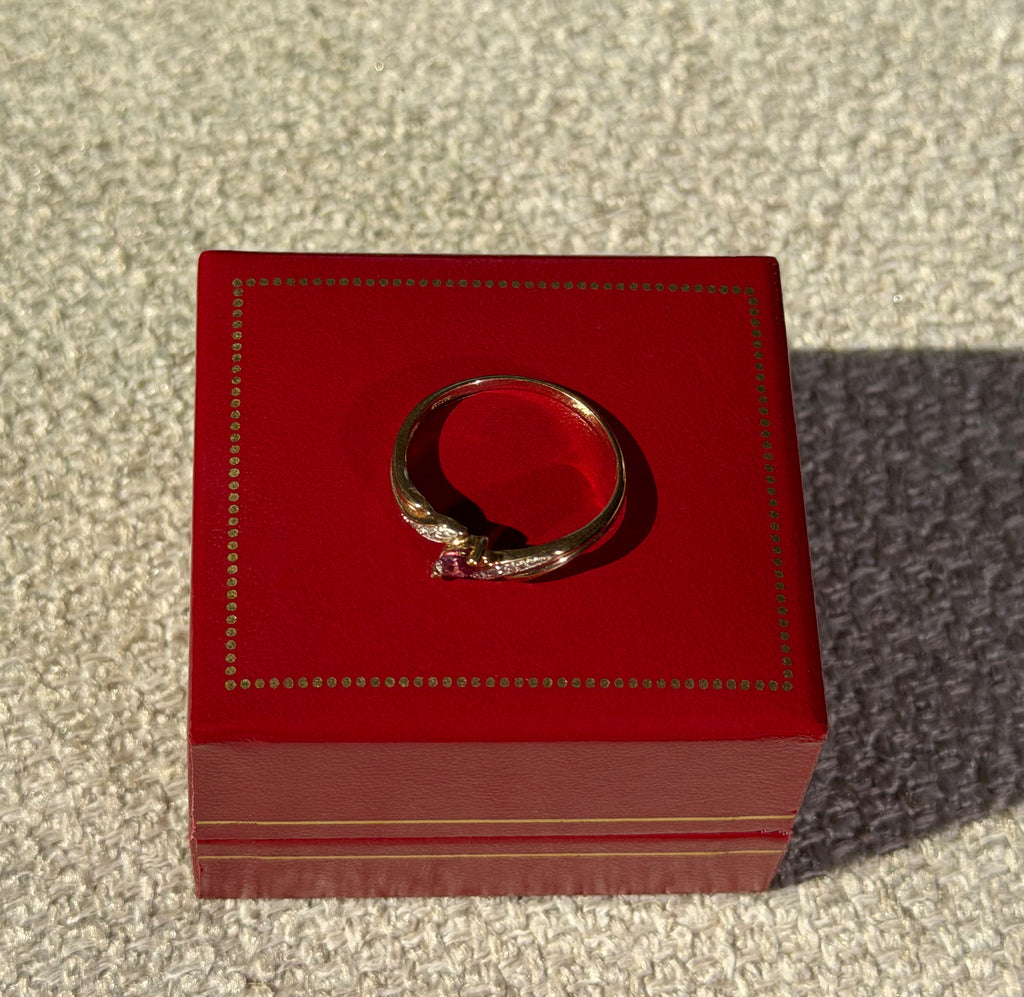 Natural Ruby and 4 Diamond Solid Gold Ring