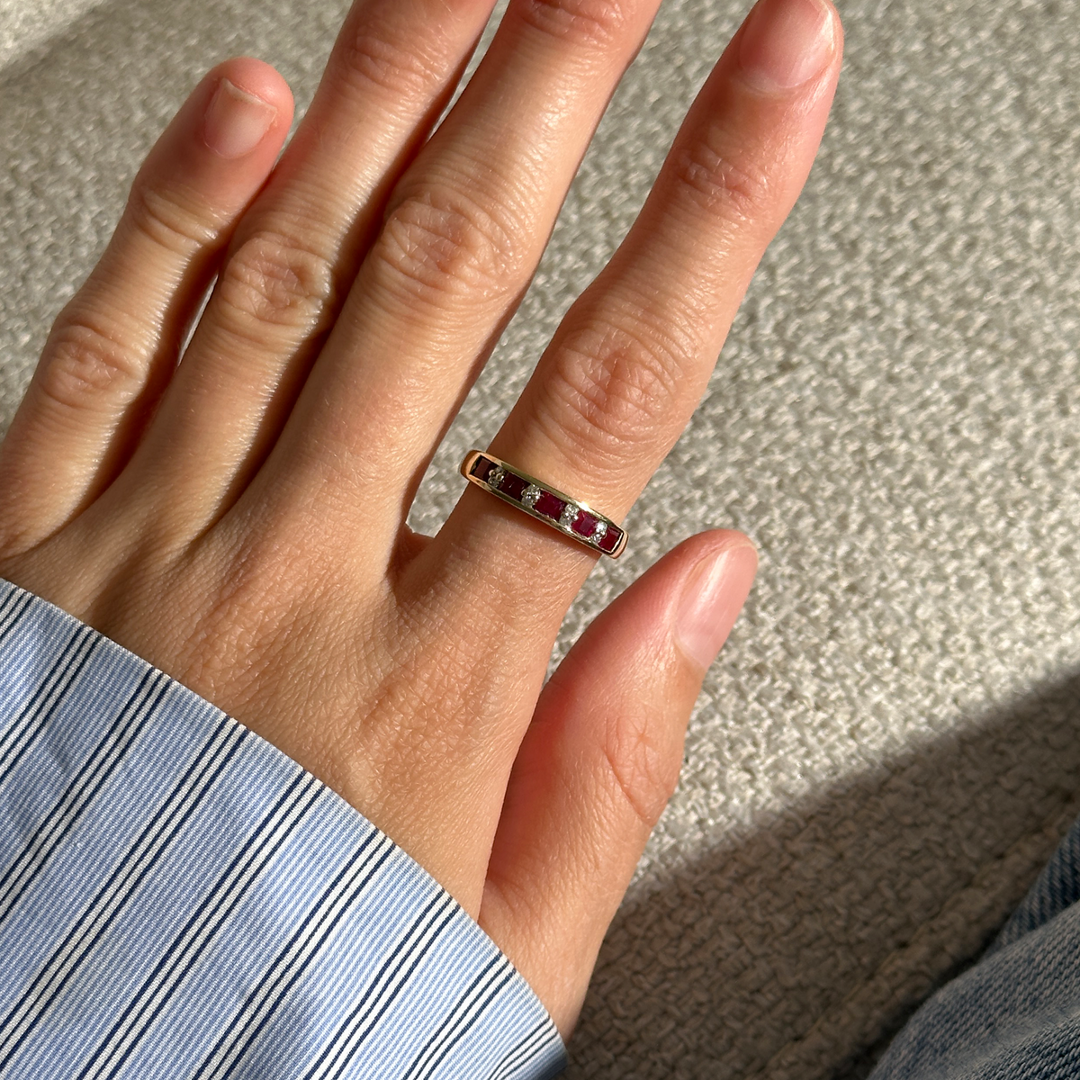 The Charlie: 5-Ruby 8-Diamond Solid Gold Ring