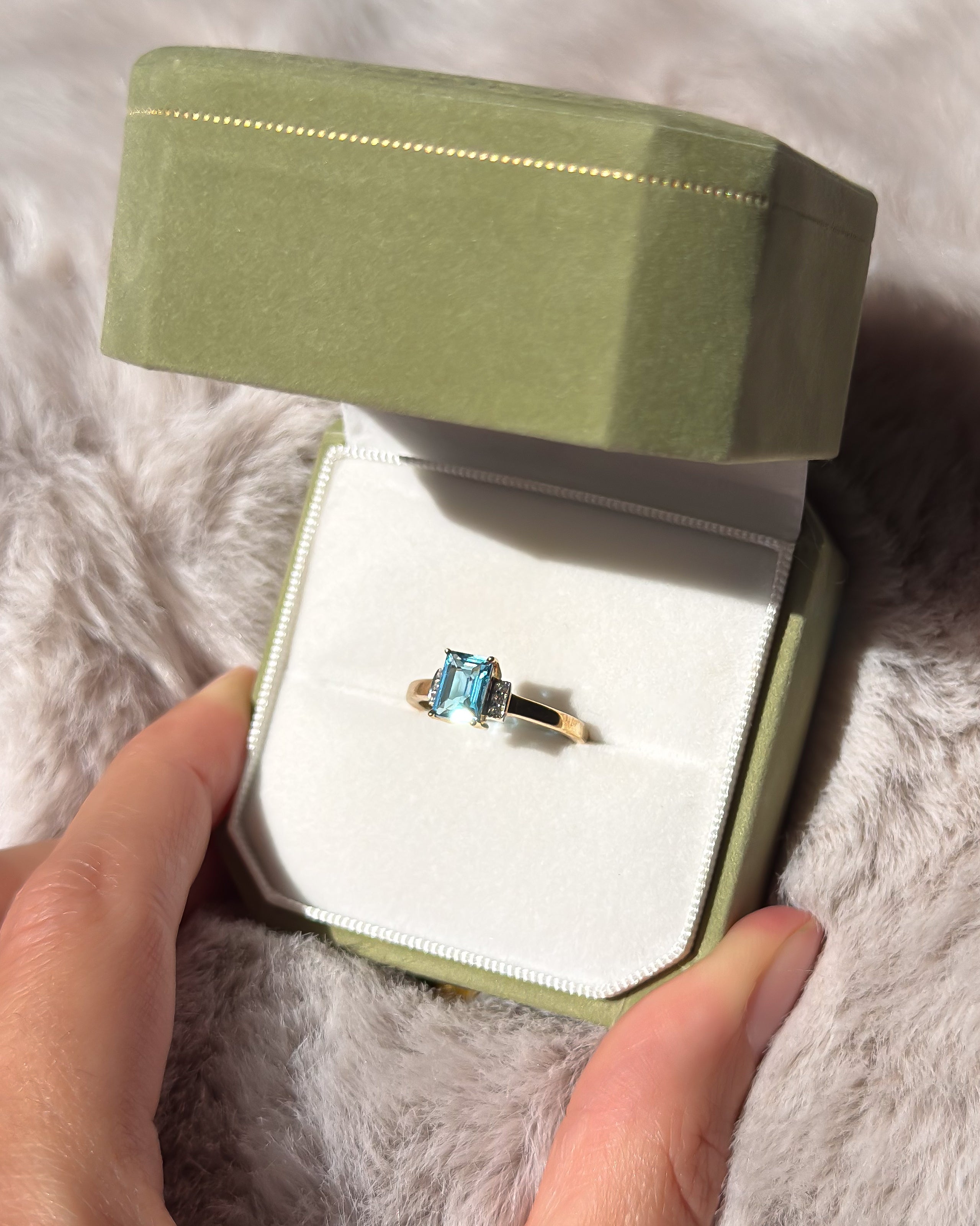 Natural Blue Topaz Diamond Vintage Ring | 9ct Solid Gold