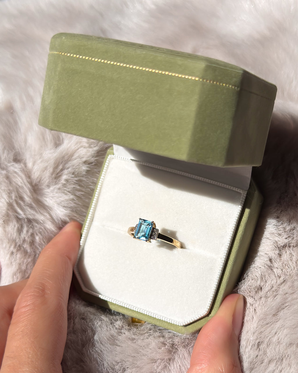 Natural Blue Topaz Diamond Vintage Ring | 9ct Solid Gold