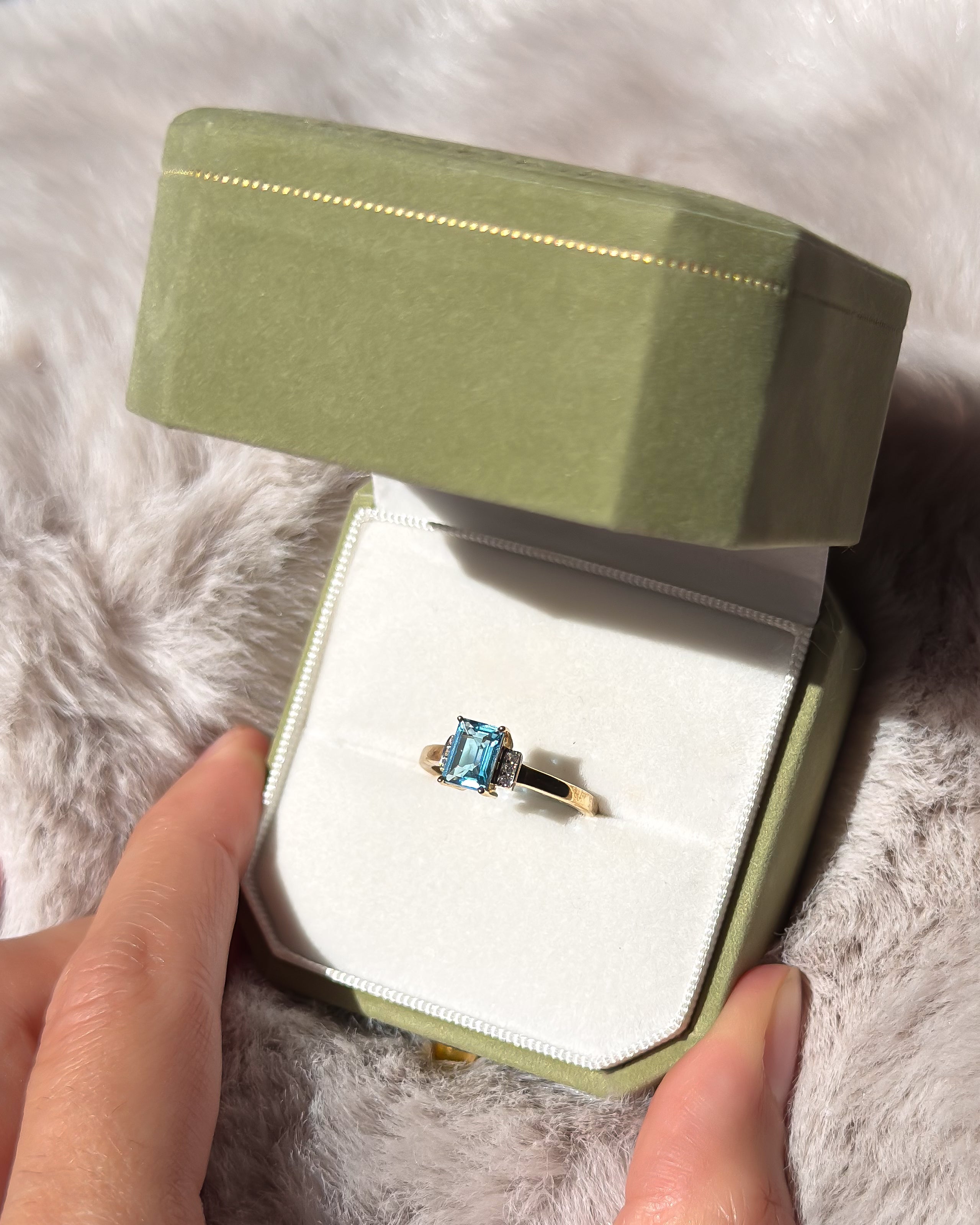 Natural Blue Topaz Diamond Vintage Ring | 9ct Solid Gold