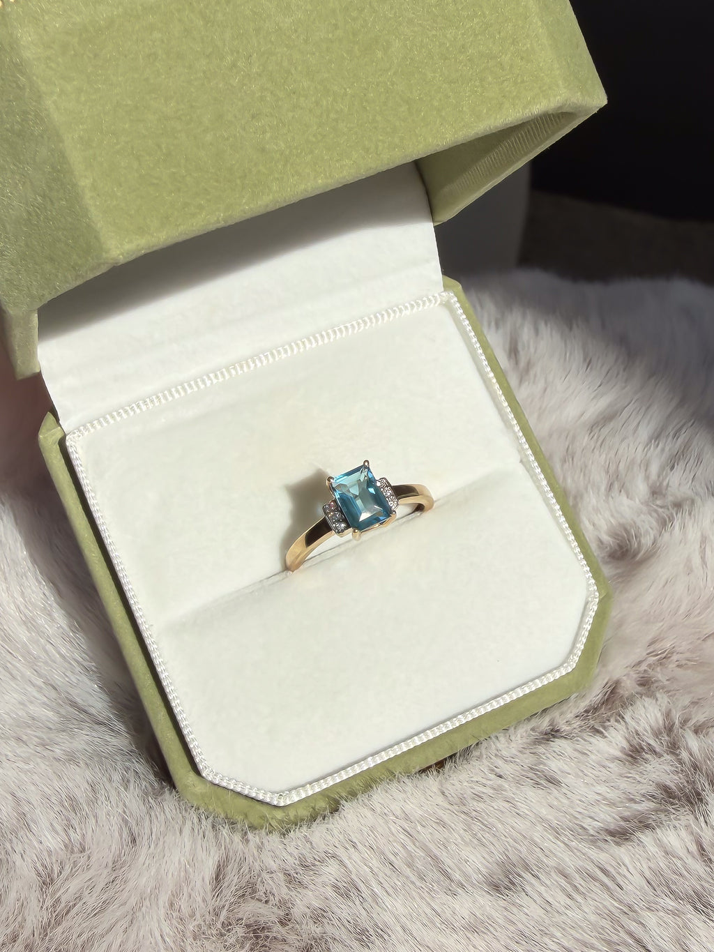 Natural Blue Topaz Diamond Vintage Ring | 9ct Solid Gold