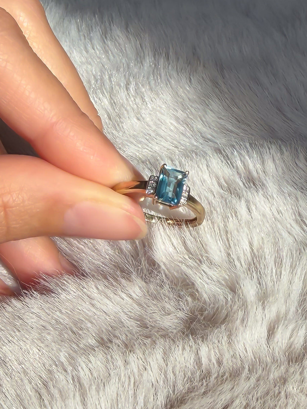 Natural Blue Topaz Diamond Vintage Ring | 9ct Solid Gold