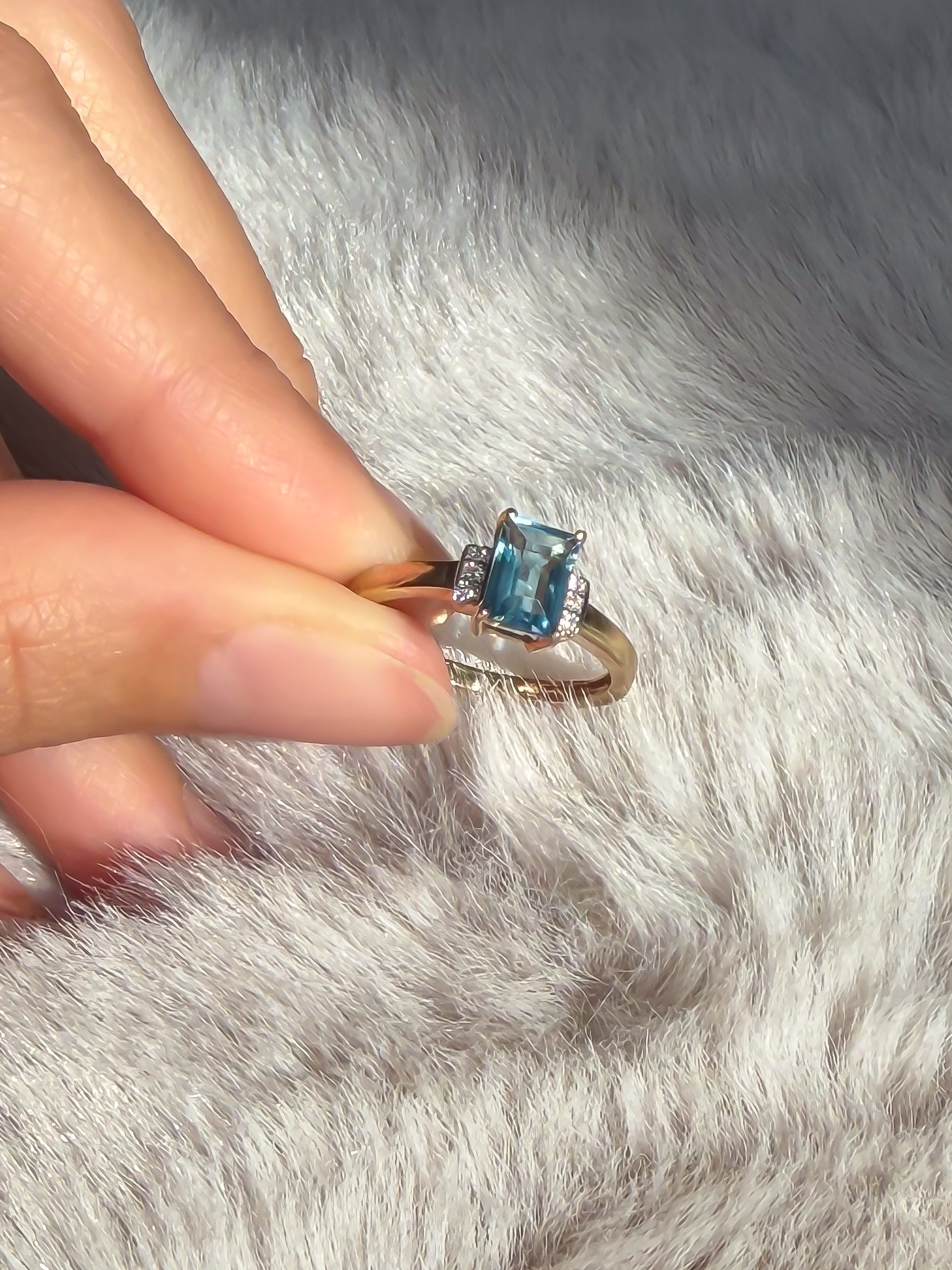 Natural Blue Topaz Diamond Vintage Ring | 9ct Solid Gold