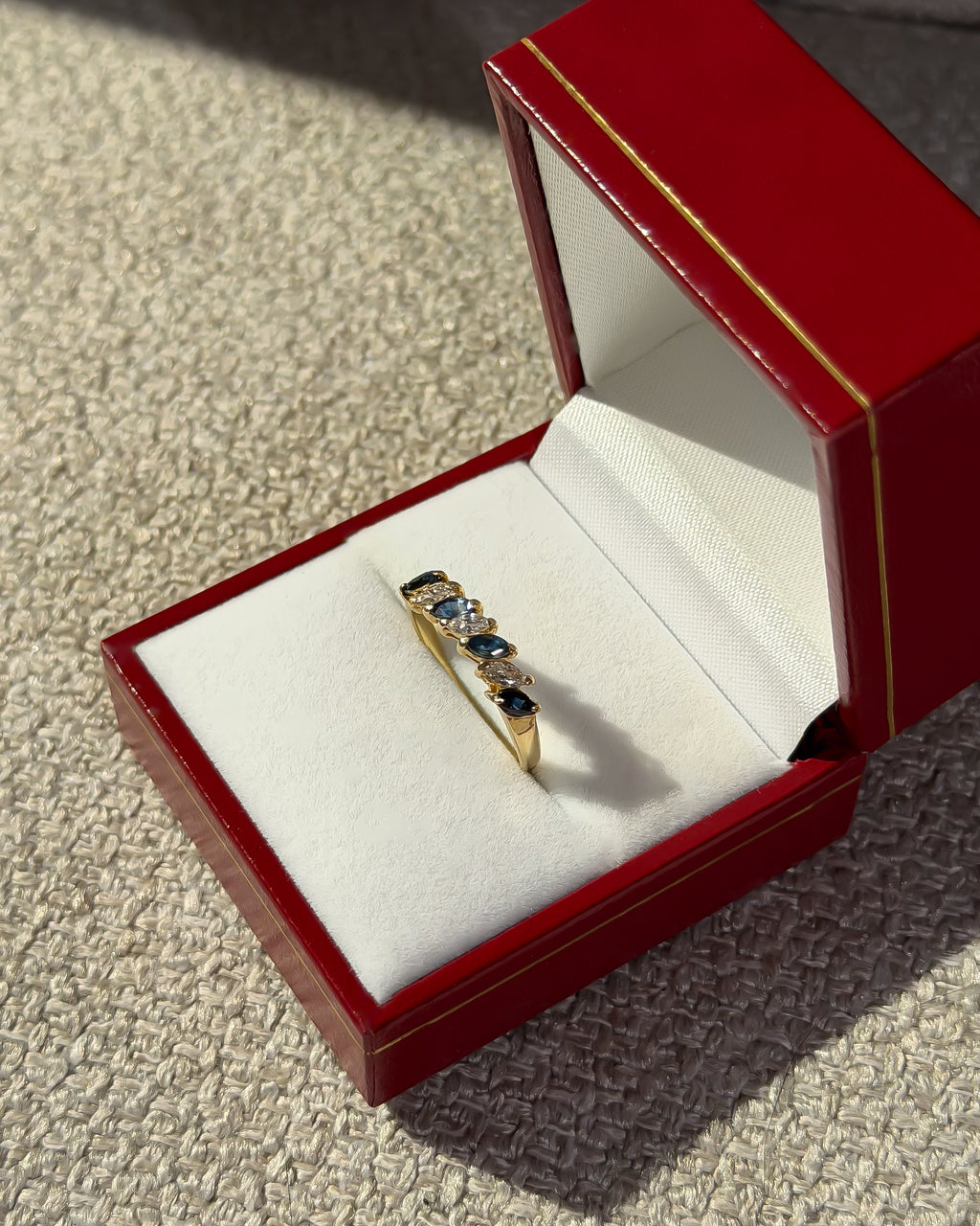 4 Natural Sapphire and 3 Natural Diamond Solid Gold Ring
