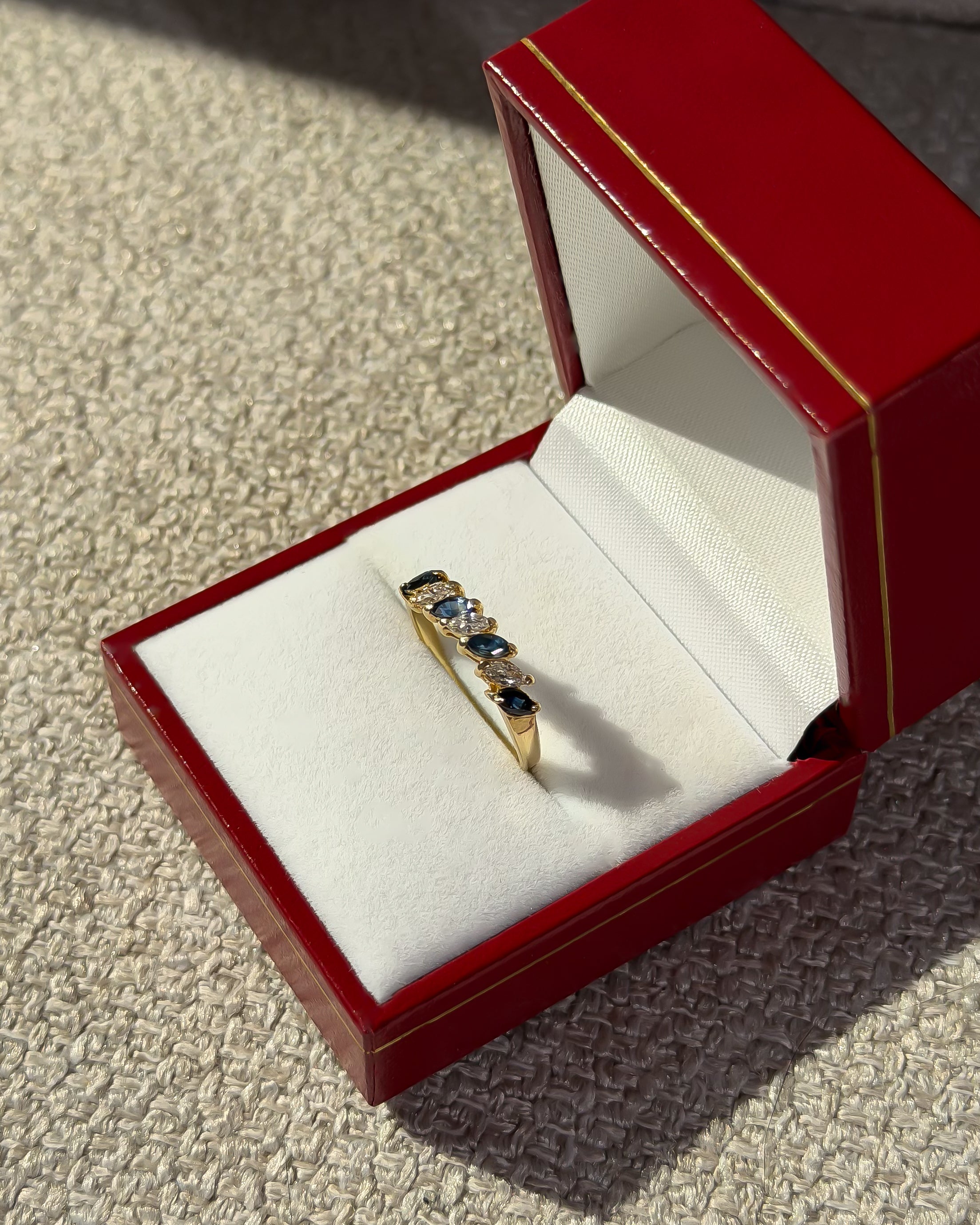 4 Natural Sapphire and 3 Natural Diamond Solid Gold Ring