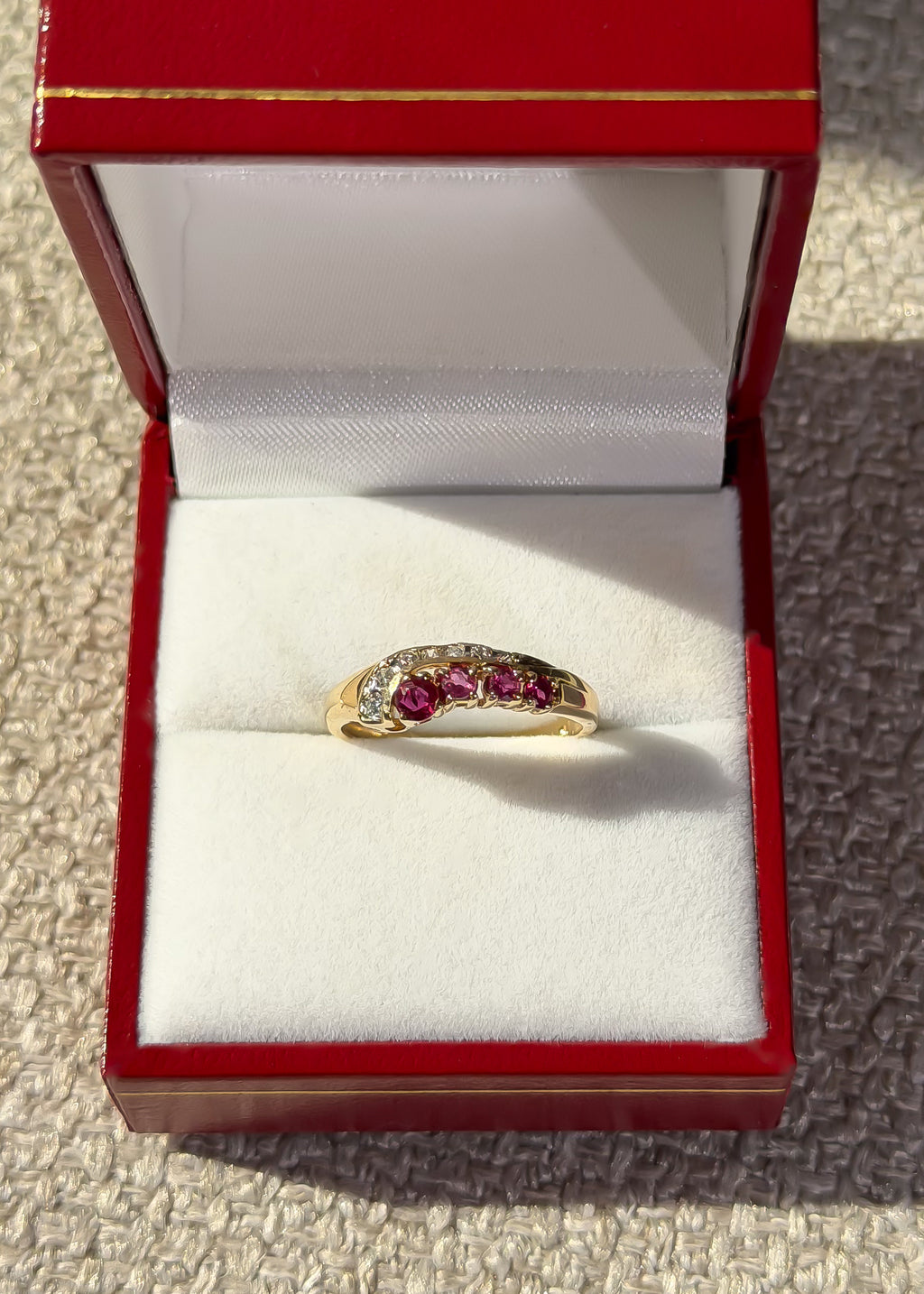 4 Natural Ruby and 7 Natural Diamond Solid Gold Ring