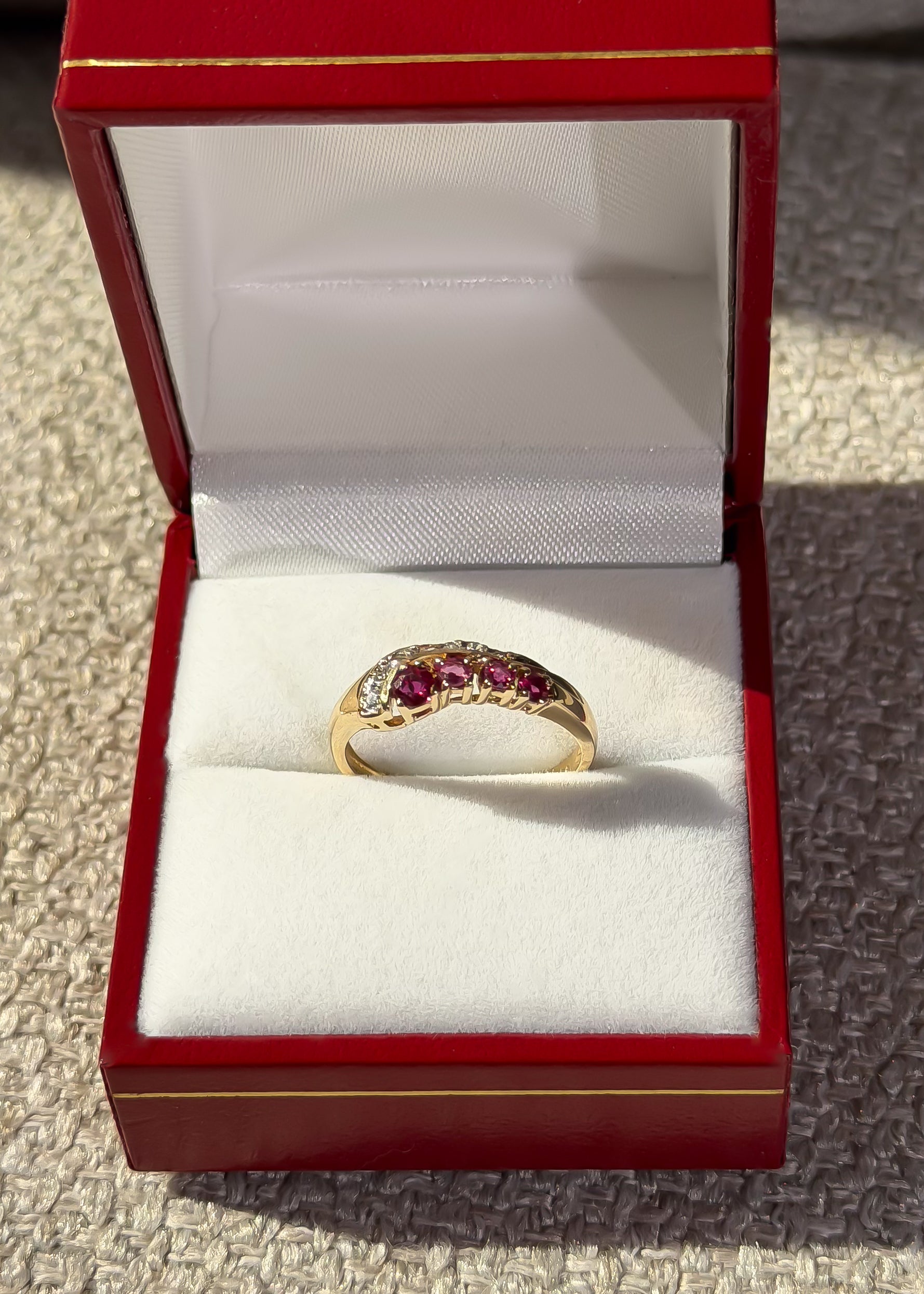 4 Natural Ruby and 7 Natural Diamond Solid Gold Ring