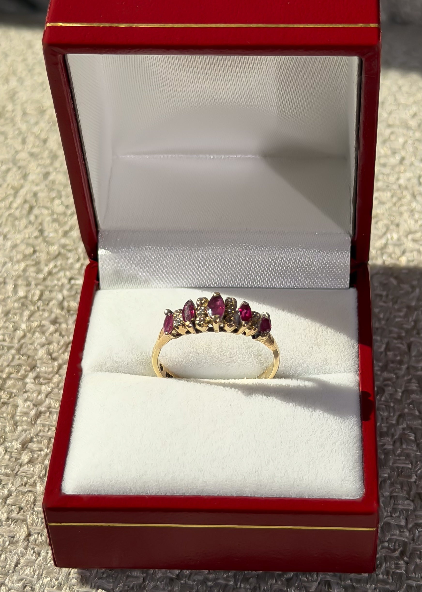 Natural 5 Ruby and 10 Natural Diamond Solid Gold Ring