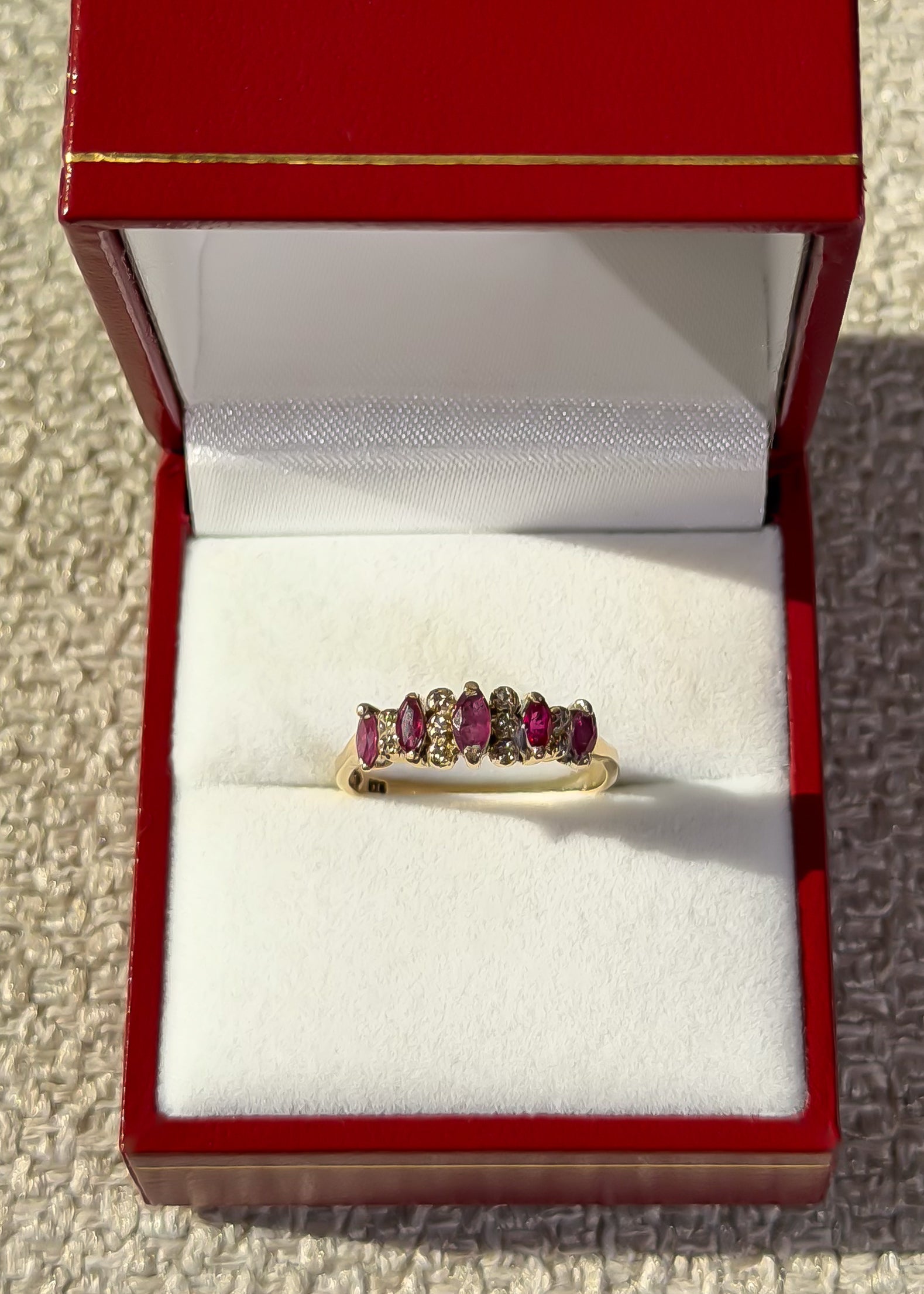 Natural 5 Ruby and 10 Natural Diamond Solid Gold Ring
