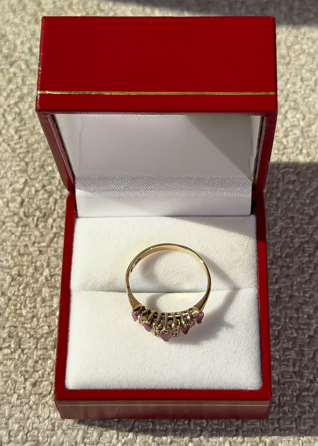 Natural 5 Ruby and 10 Natural Diamond Solid Gold Ring