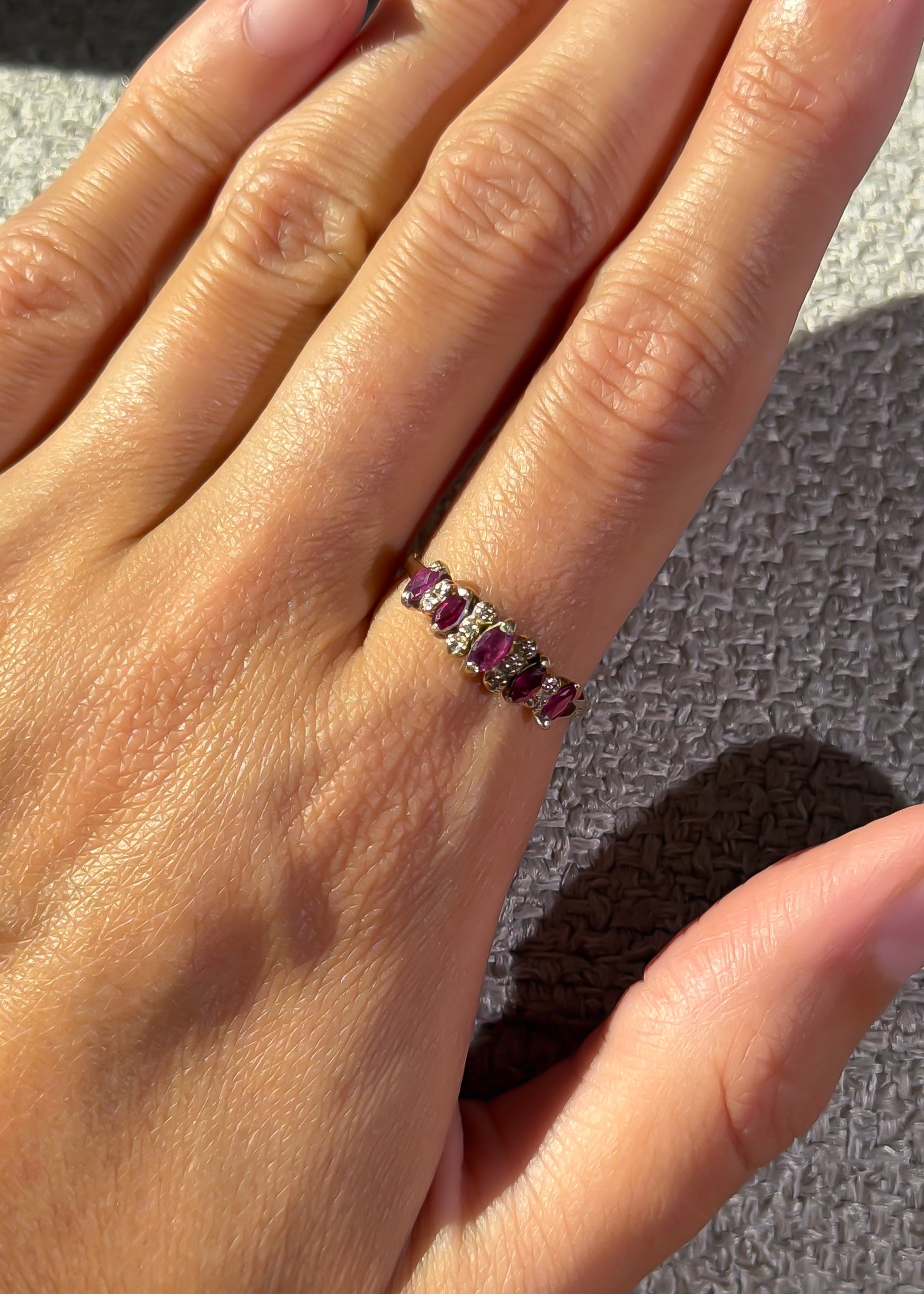 Natural 5 Ruby and 10 Natural Diamond Solid Gold Ring