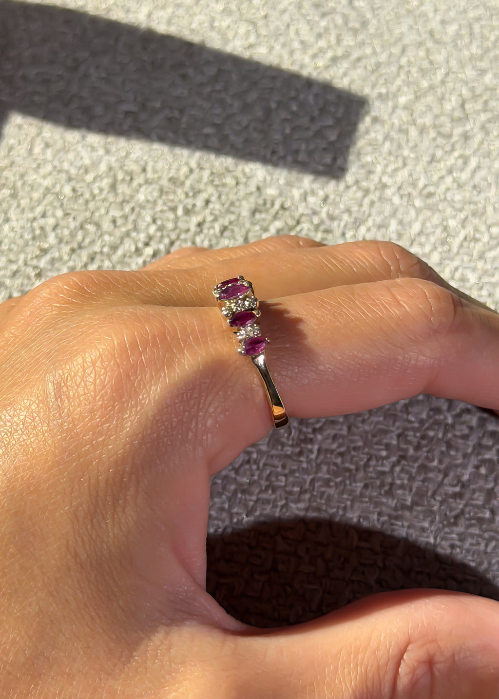 Natural 5 Ruby and 10 Natural Diamond Solid Gold Ring