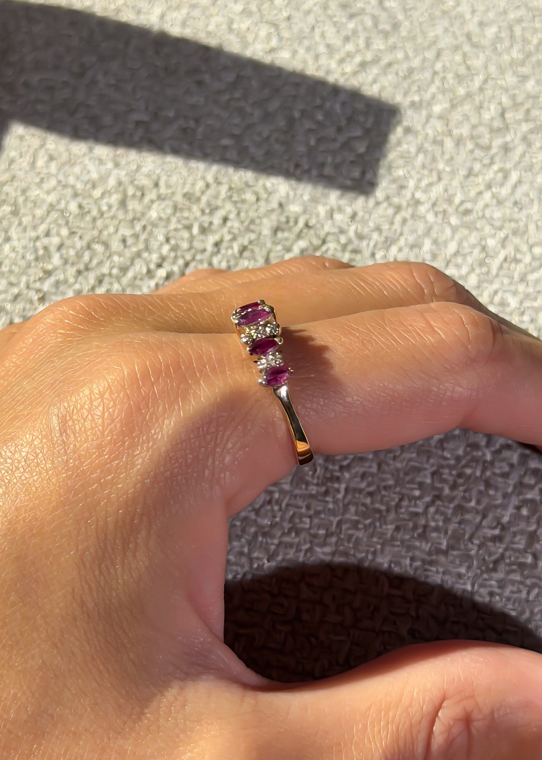 Natural 5 Ruby and 10 Natural Diamond Solid Gold Ring