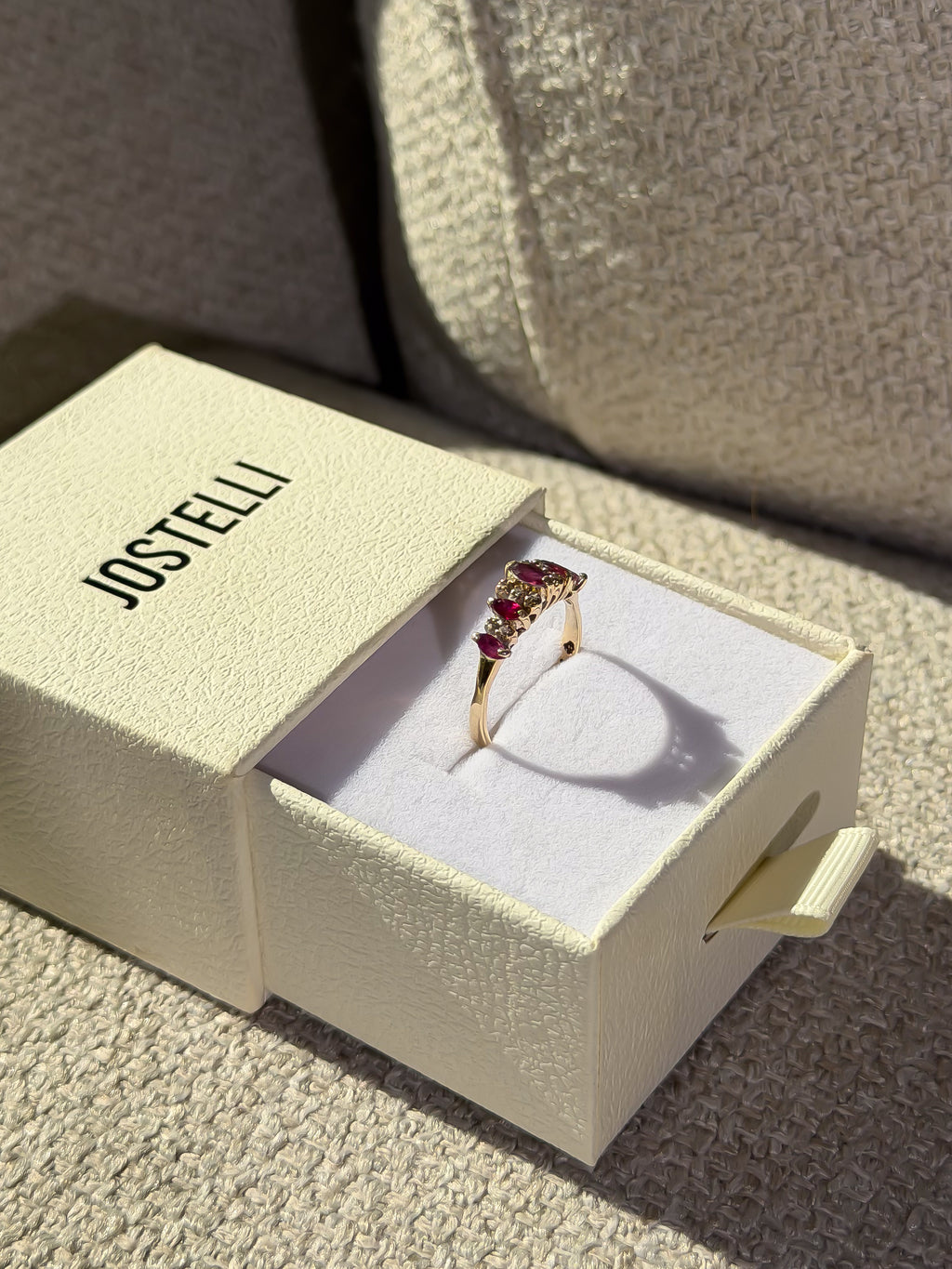 Natural 5 Ruby and 10 Natural Diamond Solid Gold Ring