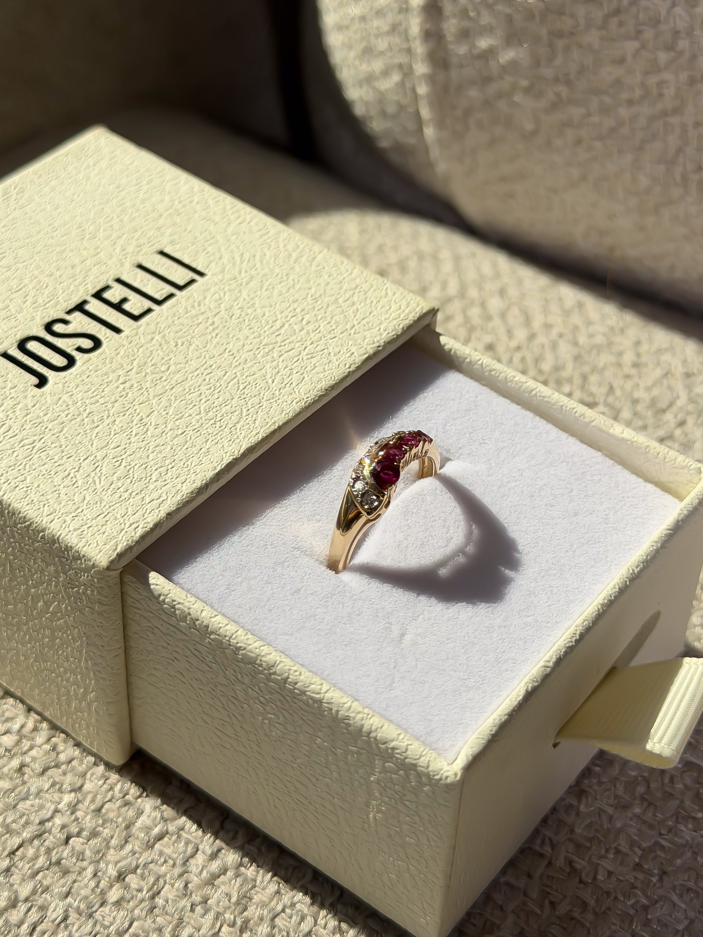 4 Natural Ruby and 7 Natural Diamond Solid Gold Ring