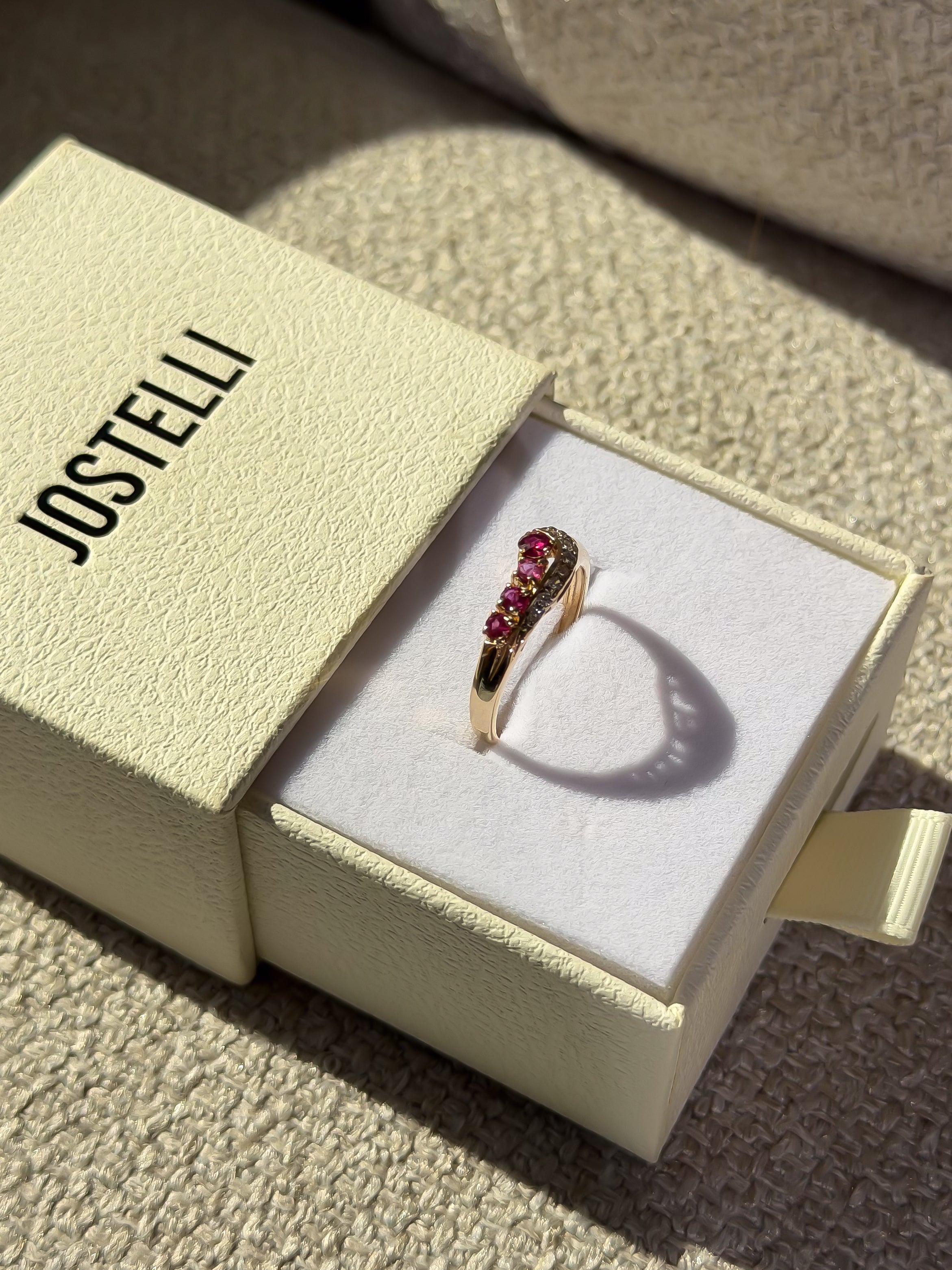 4 Natural Ruby and 7 Natural Diamond Solid Gold Ring