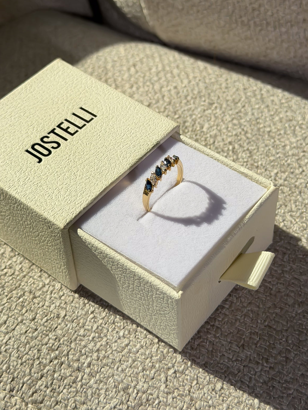 4 Natural Sapphire and 3 Natural Diamond Solid Gold Ring