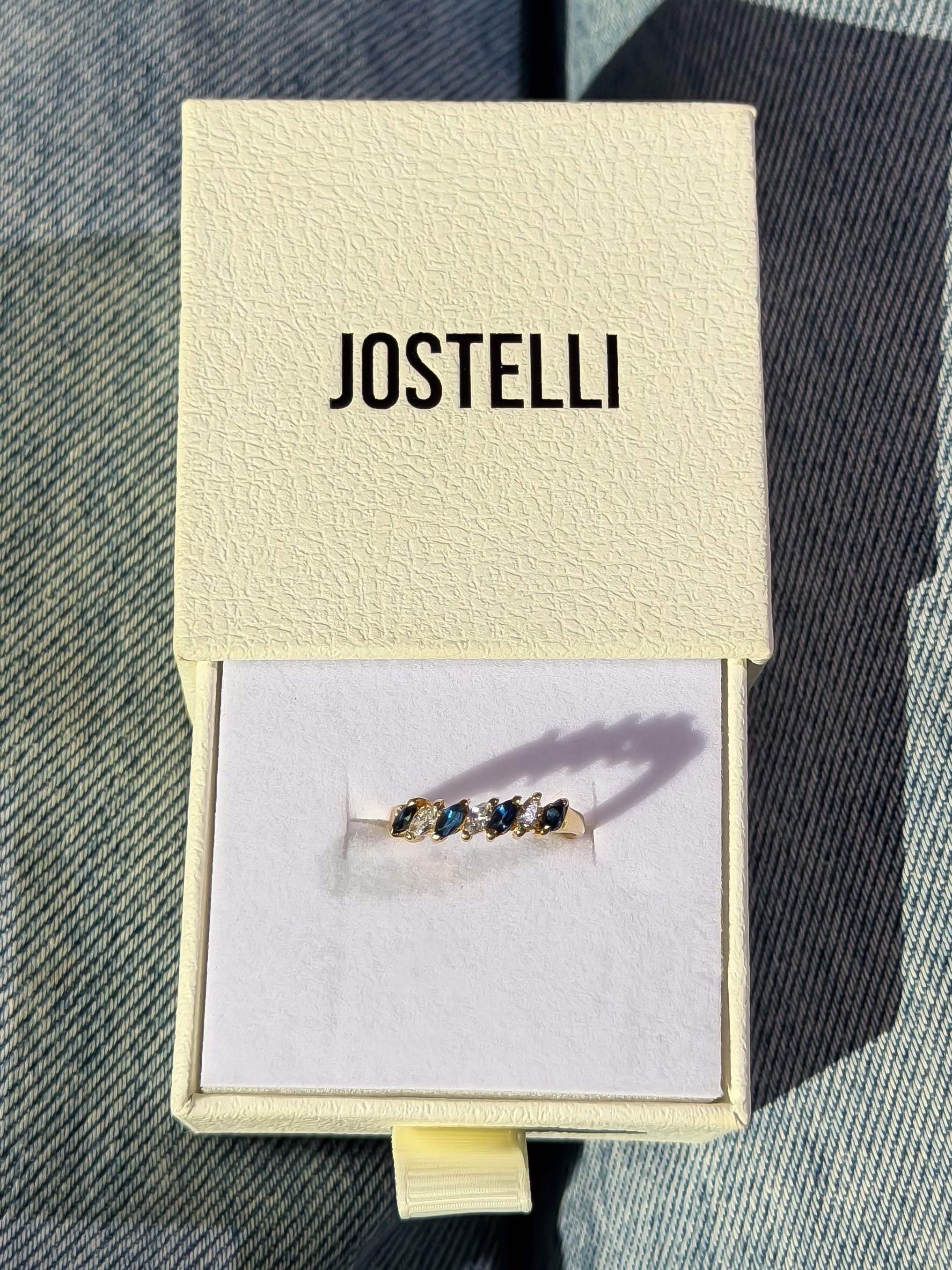 4 Natural Sapphire and 3 Natural Diamond Solid Gold Ring