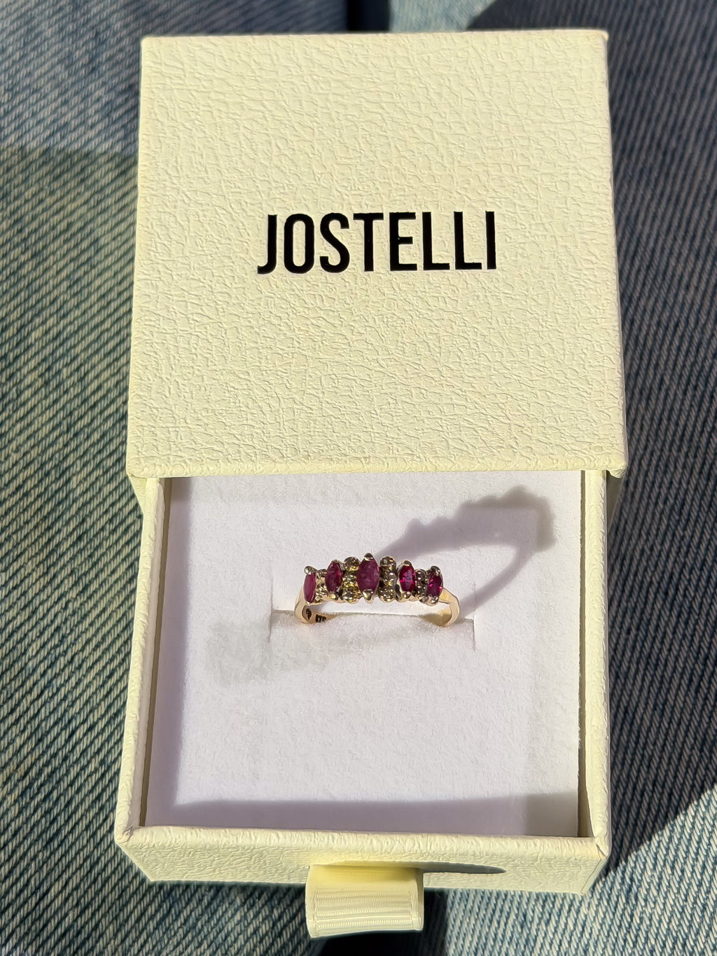 Natural 5 Ruby and 10 Natural Diamond Solid Gold Ring