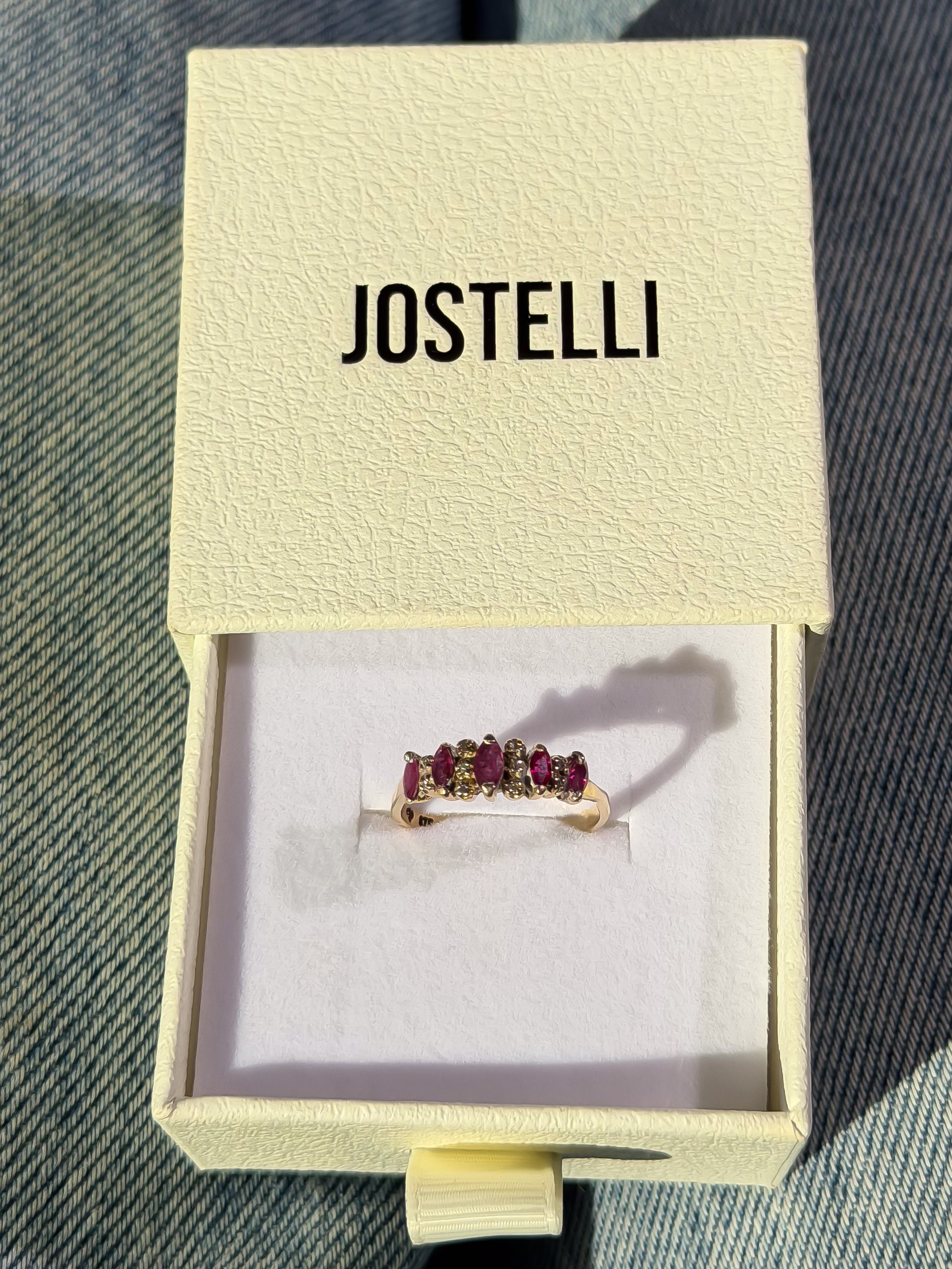 Natural 5 Ruby and 10 Natural Diamond Solid Gold Ring