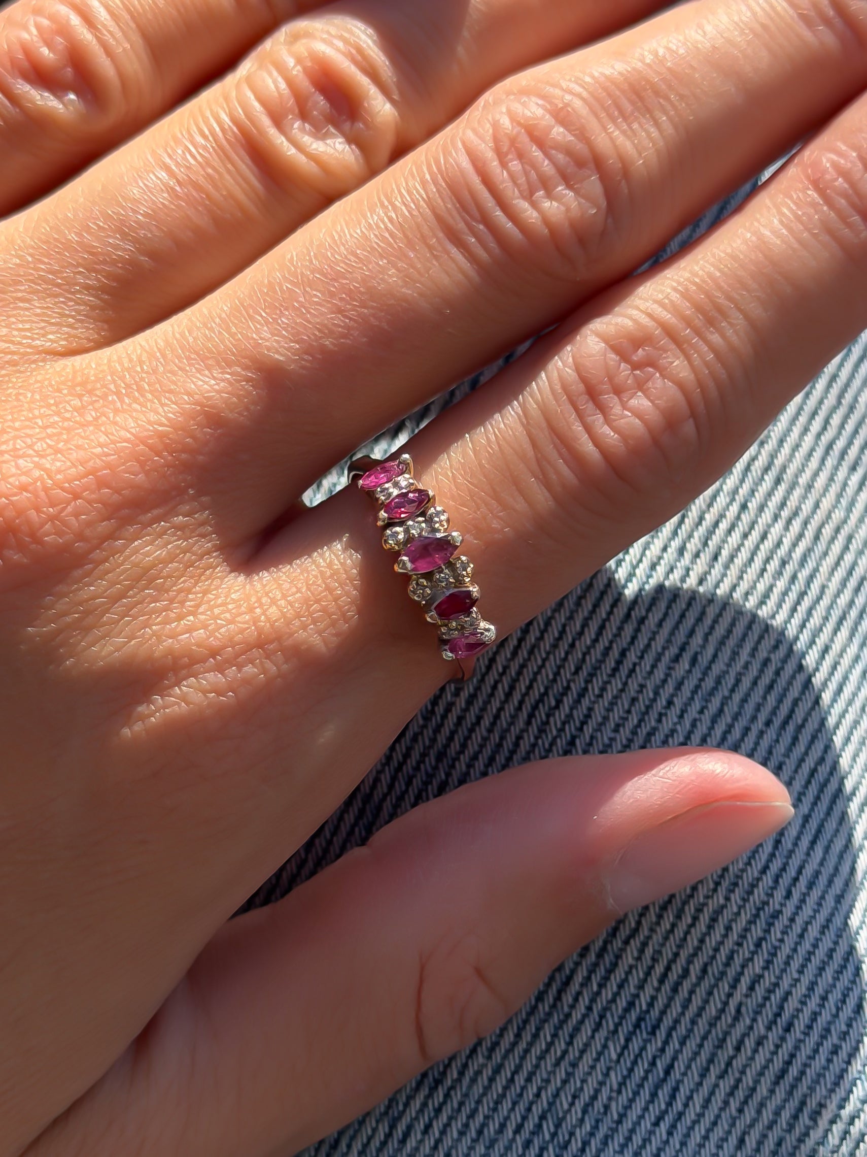 Natural 5 Ruby and 10 Natural Diamond Solid Gold Ring