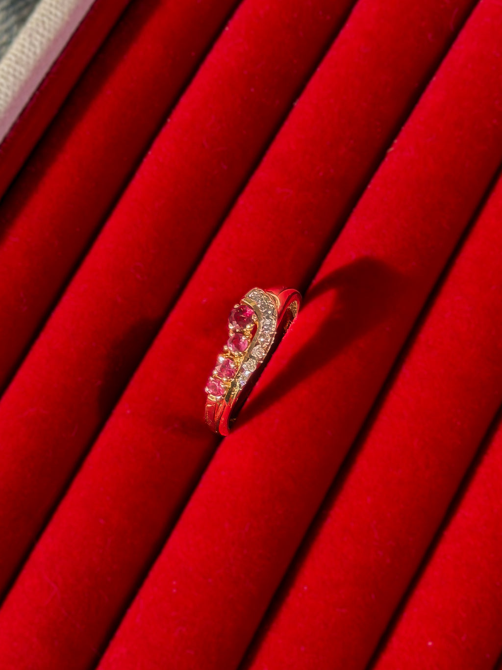 4 Natural Ruby and 7 Natural Diamond Solid Gold Ring