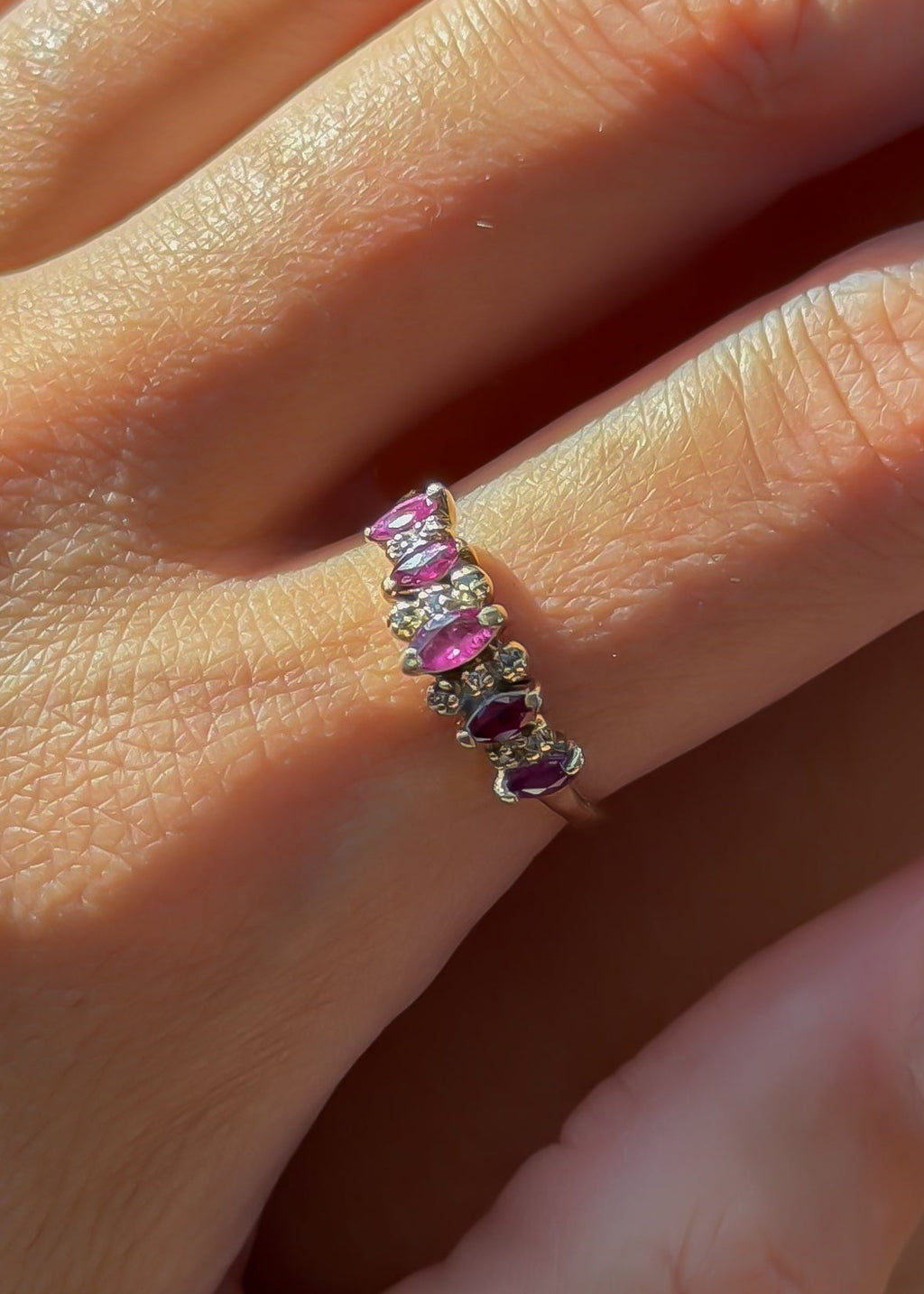 Natural 5 Ruby and 10 Natural Diamond Solid Gold Ring