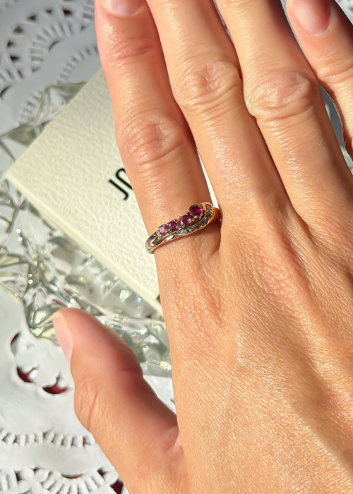 4 Natural Ruby and 7 Natural Diamond Solid Gold Ring