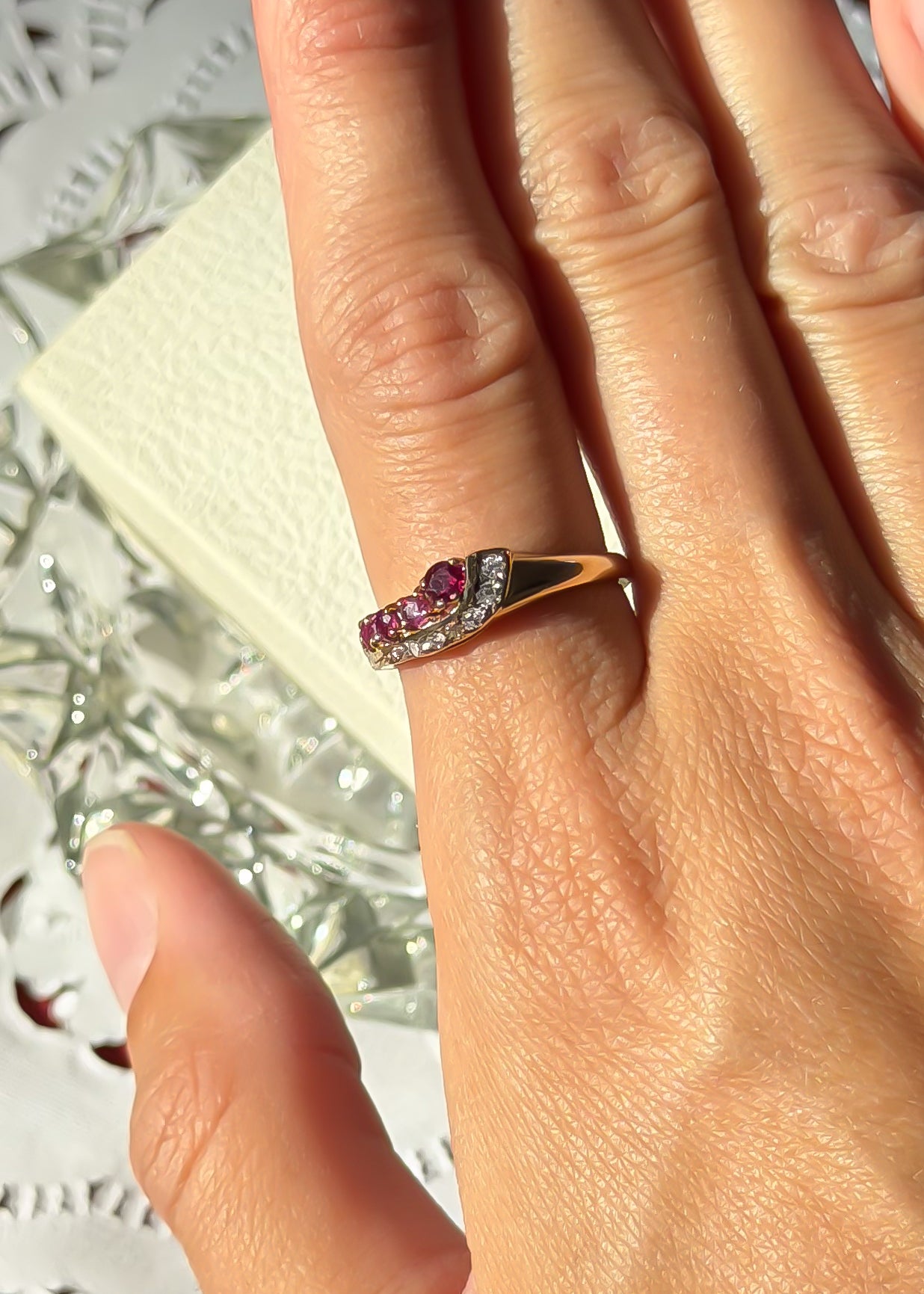 4 Natural Ruby and 7 Natural Diamond Solid Gold Ring
