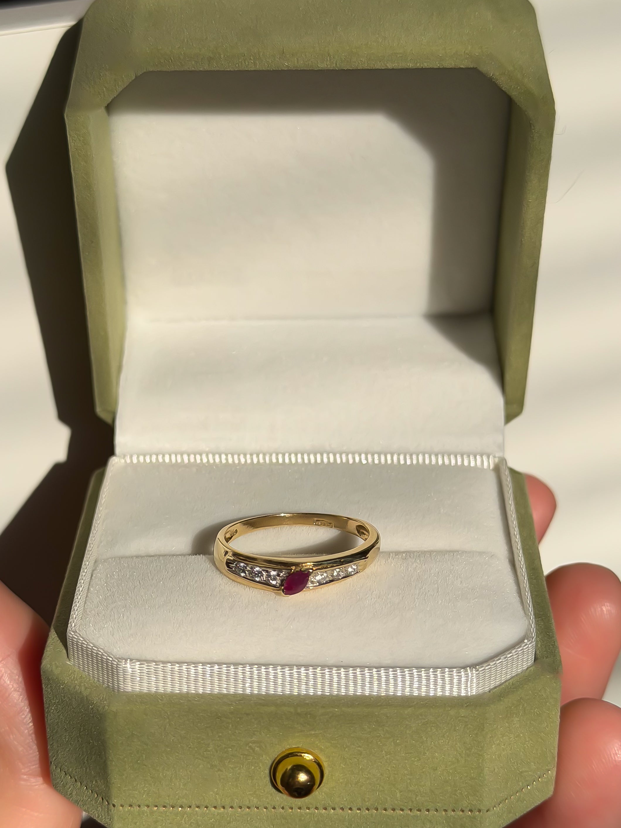 Natural Ruby & CZ Vintage Ring | 14ct Solid Gold
