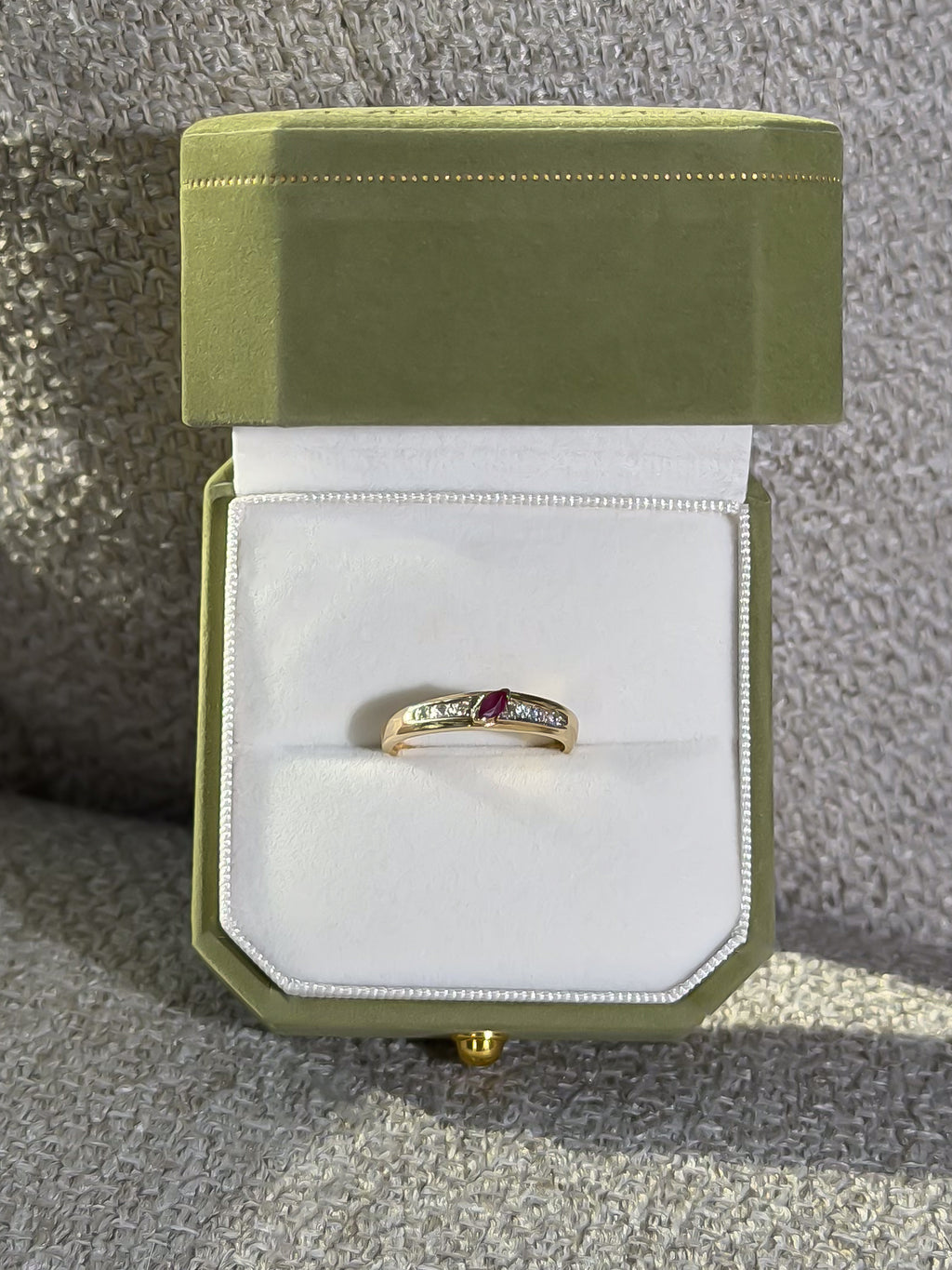 Natural Ruby & CZ Vintage Ring | 14ct Solid Gold