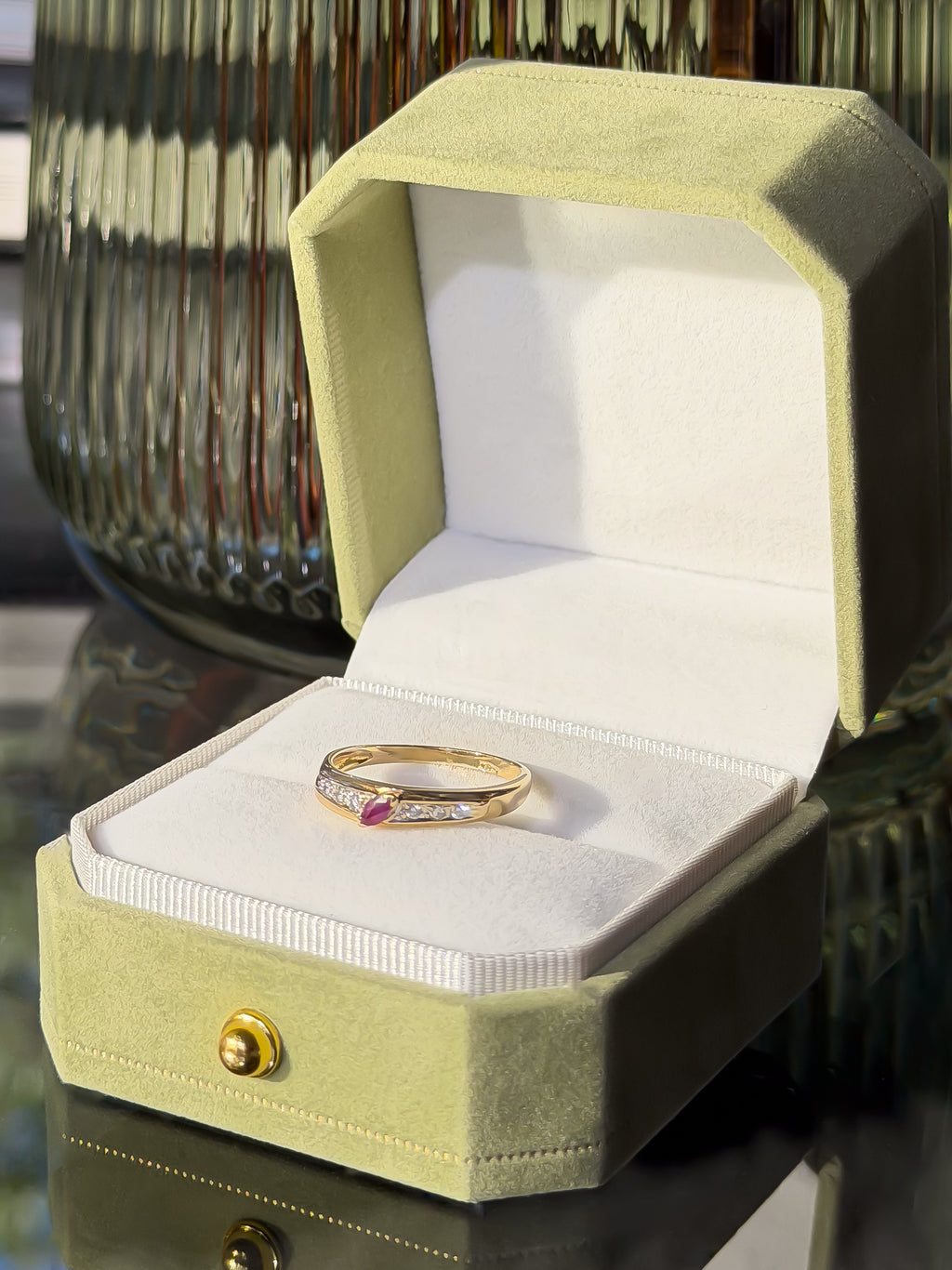 Natural Ruby & CZ Vintage Ring | 14ct Solid Gold