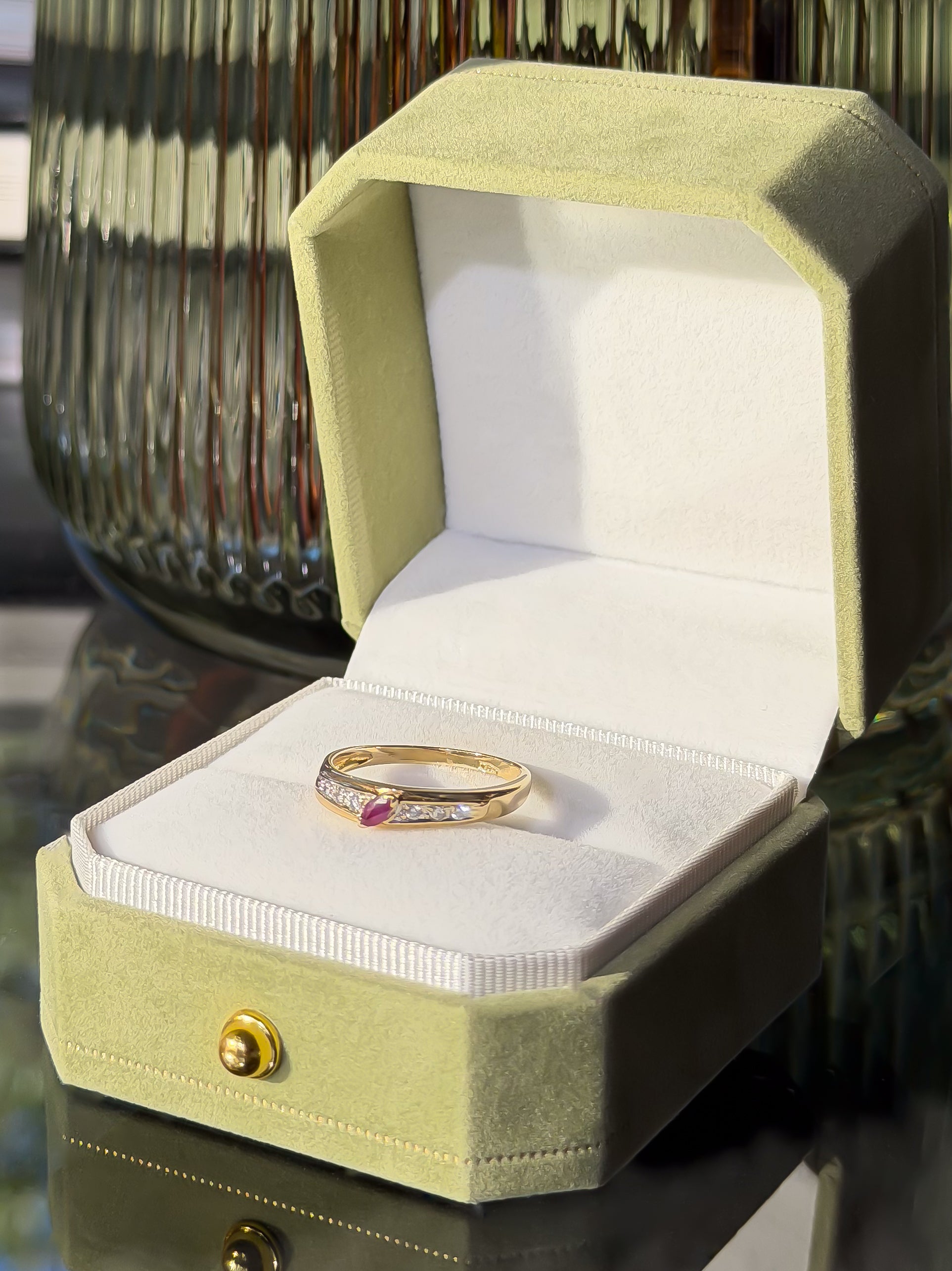 Natural Ruby & CZ Vintage Ring | 14ct Solid Gold