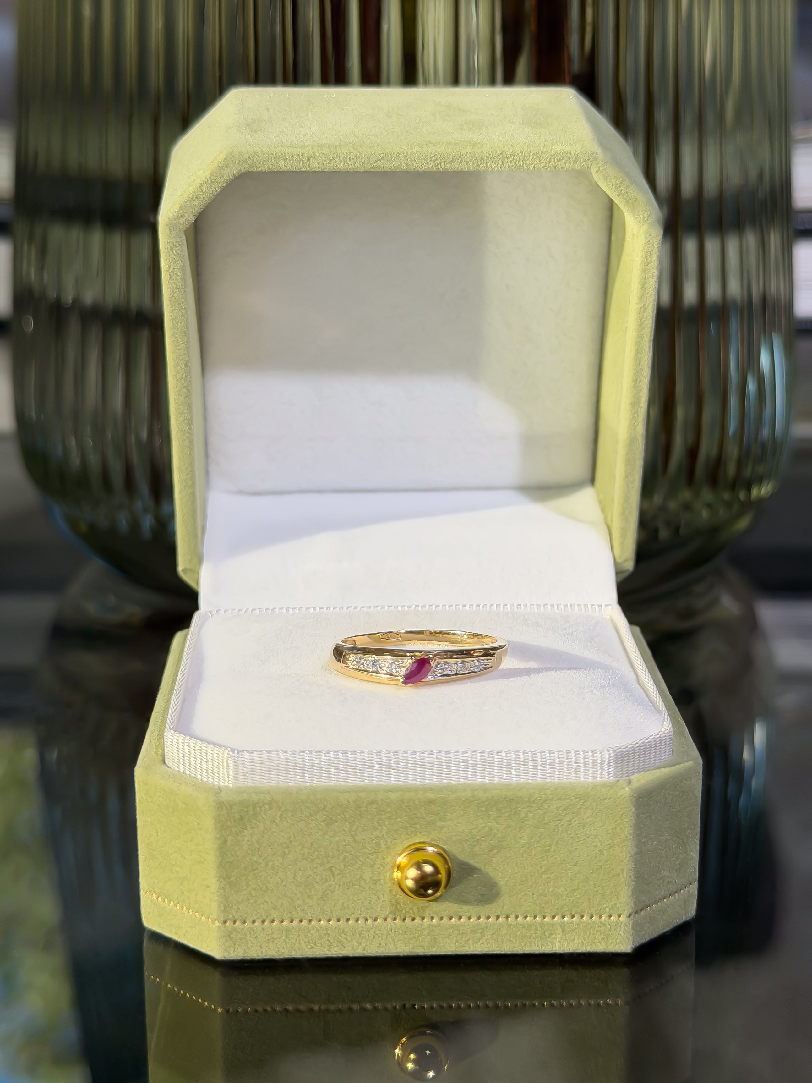 Natural Ruby & CZ Vintage Ring | 14ct Solid Gold