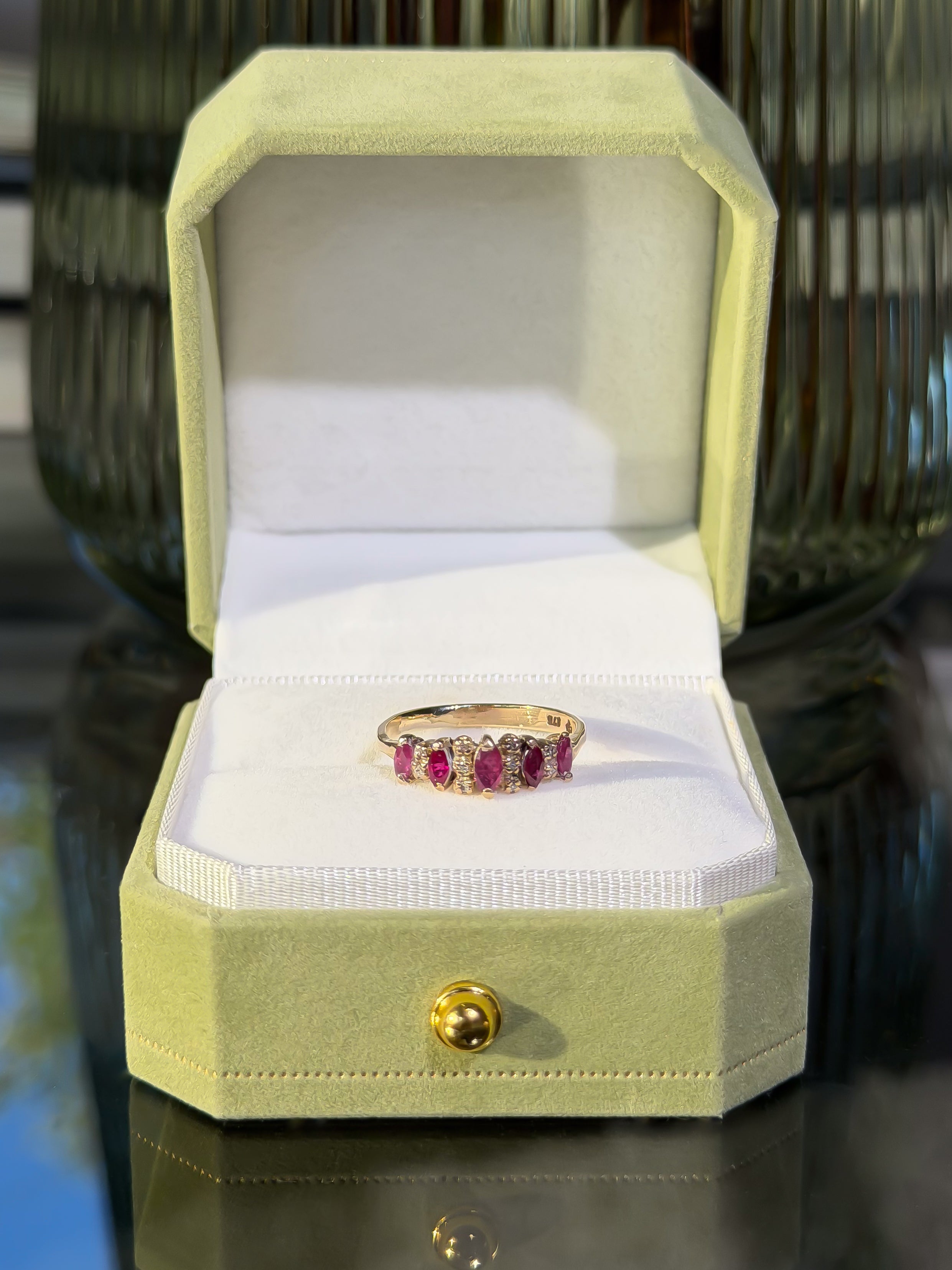 Natural Ruby & Diamond Vintage Ring | 9ct Solid Gold