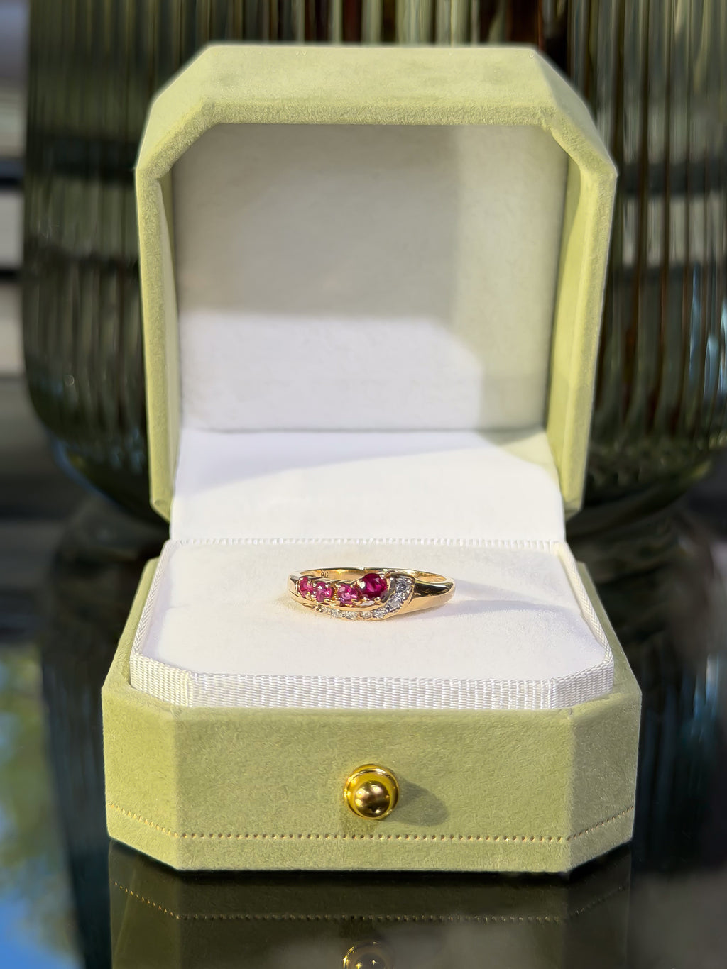4 Natural Ruby and 7 Natural Diamond Solid Gold Ring