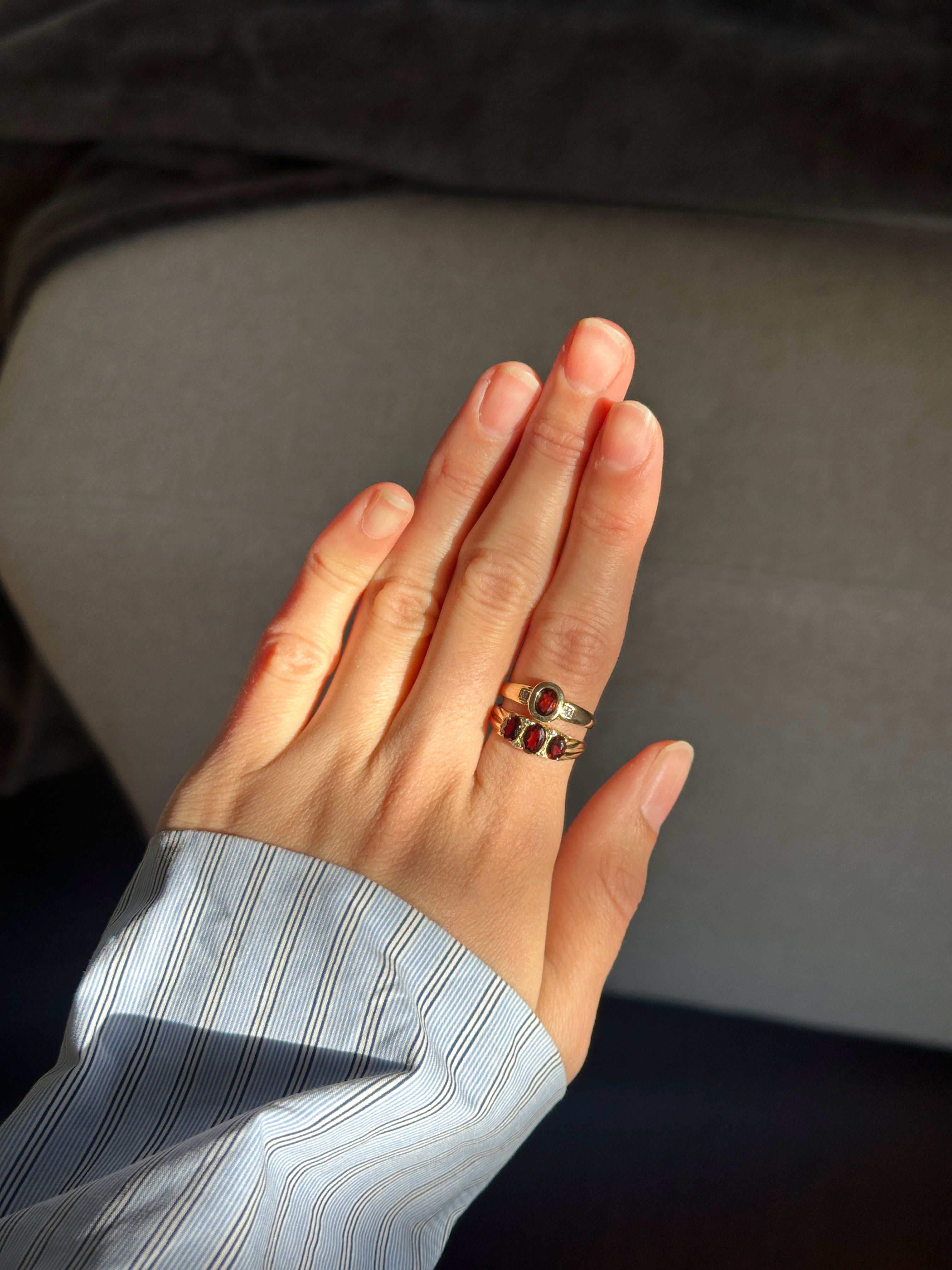 The Vanessa: 3-Garnet Stone Solid Gold Diamond Ring