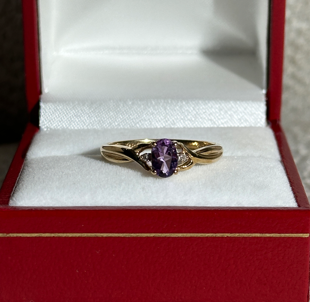 The Charlotte: Amethyst 2-Diamond Solid Gold Ring