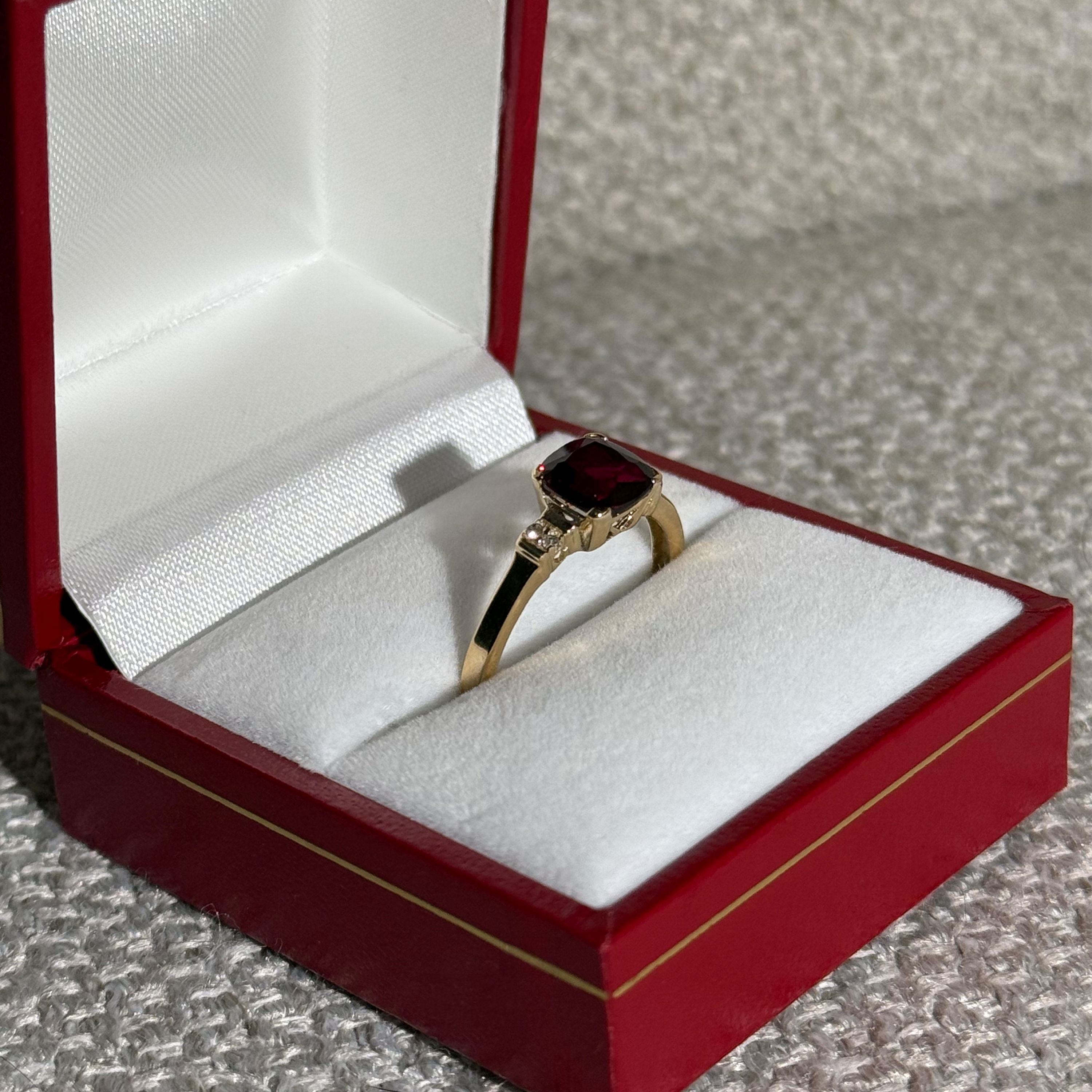 The Created-Ruby Stone Solid Gold Ring with 4 Diamonds