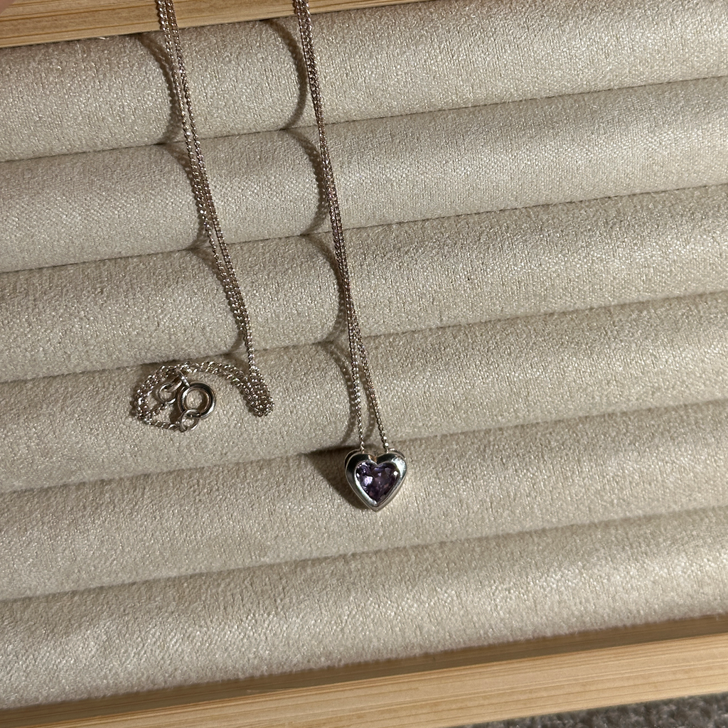 The Amethyst Stone Sterling Silver Love Heart Necklace