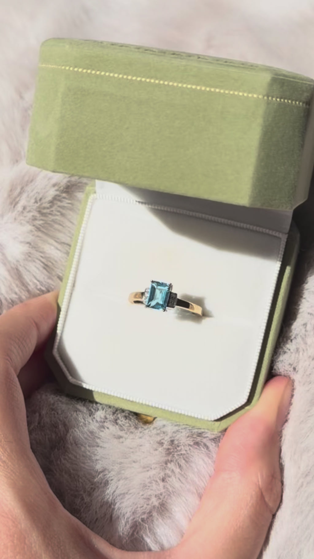 Natural Blue Topaz Diamond Vintage Ring | 9ct Solid Gold