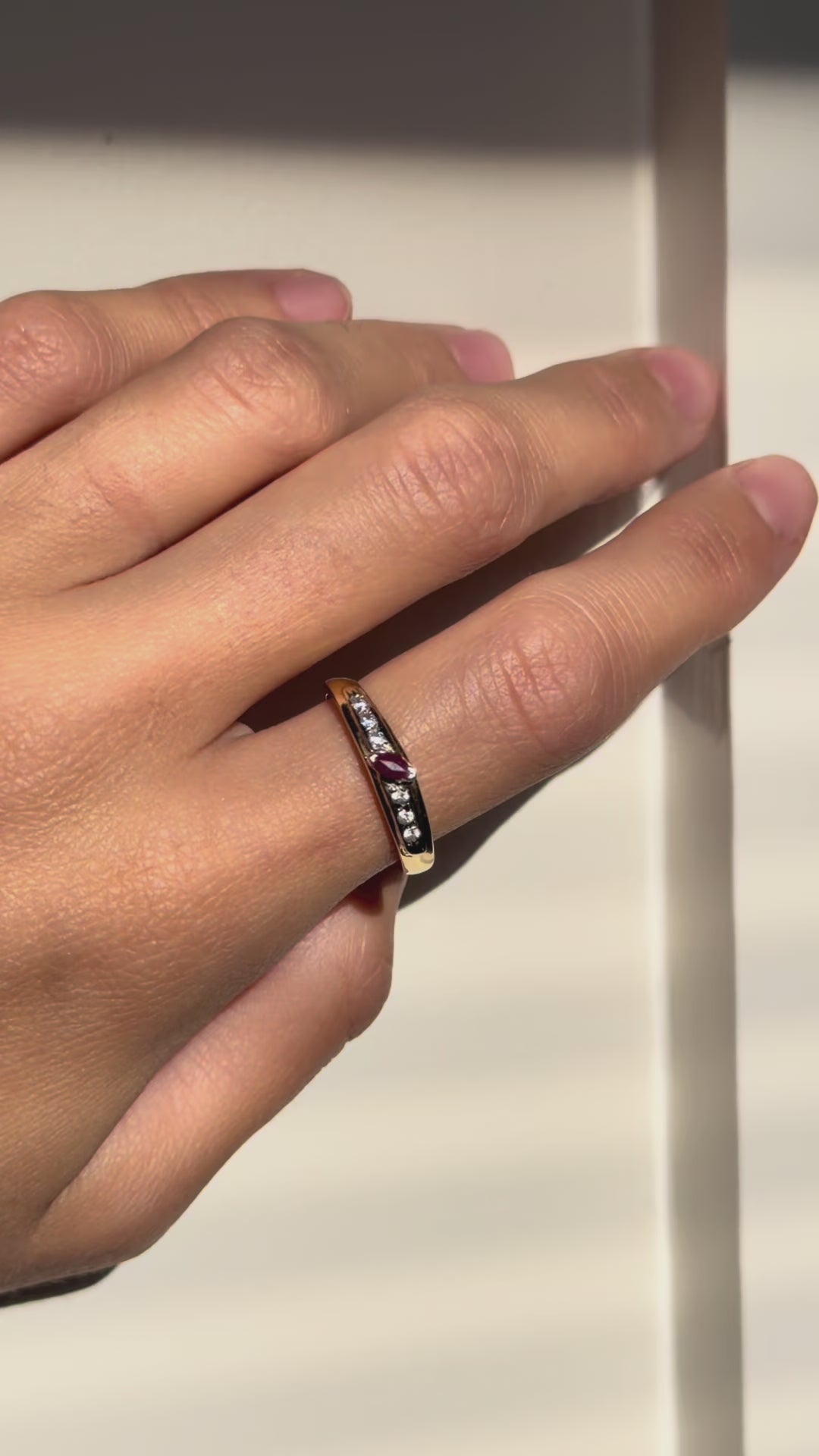 Natural Ruby & CZ Vintage Ring | 14ct Solid Gold