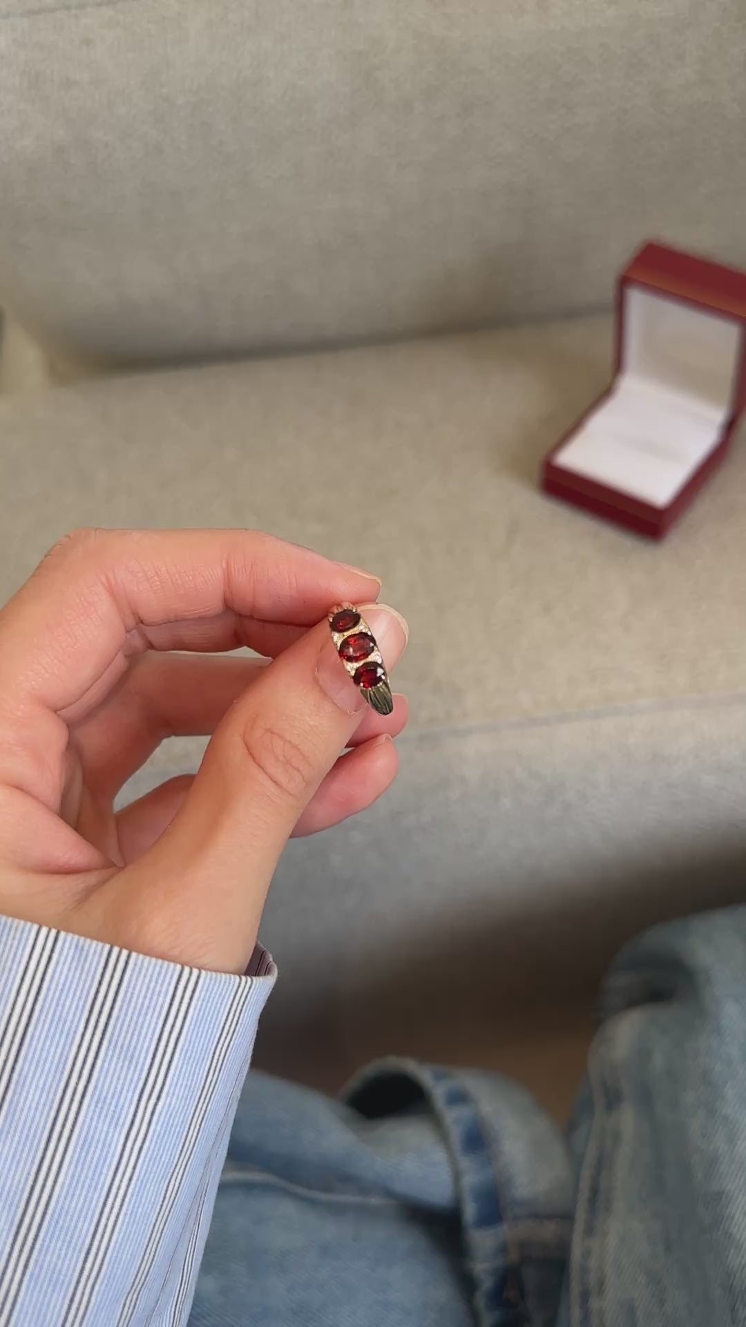 The Vanessa: 3-Garnet Stone Solid Gold Diamond Ring
