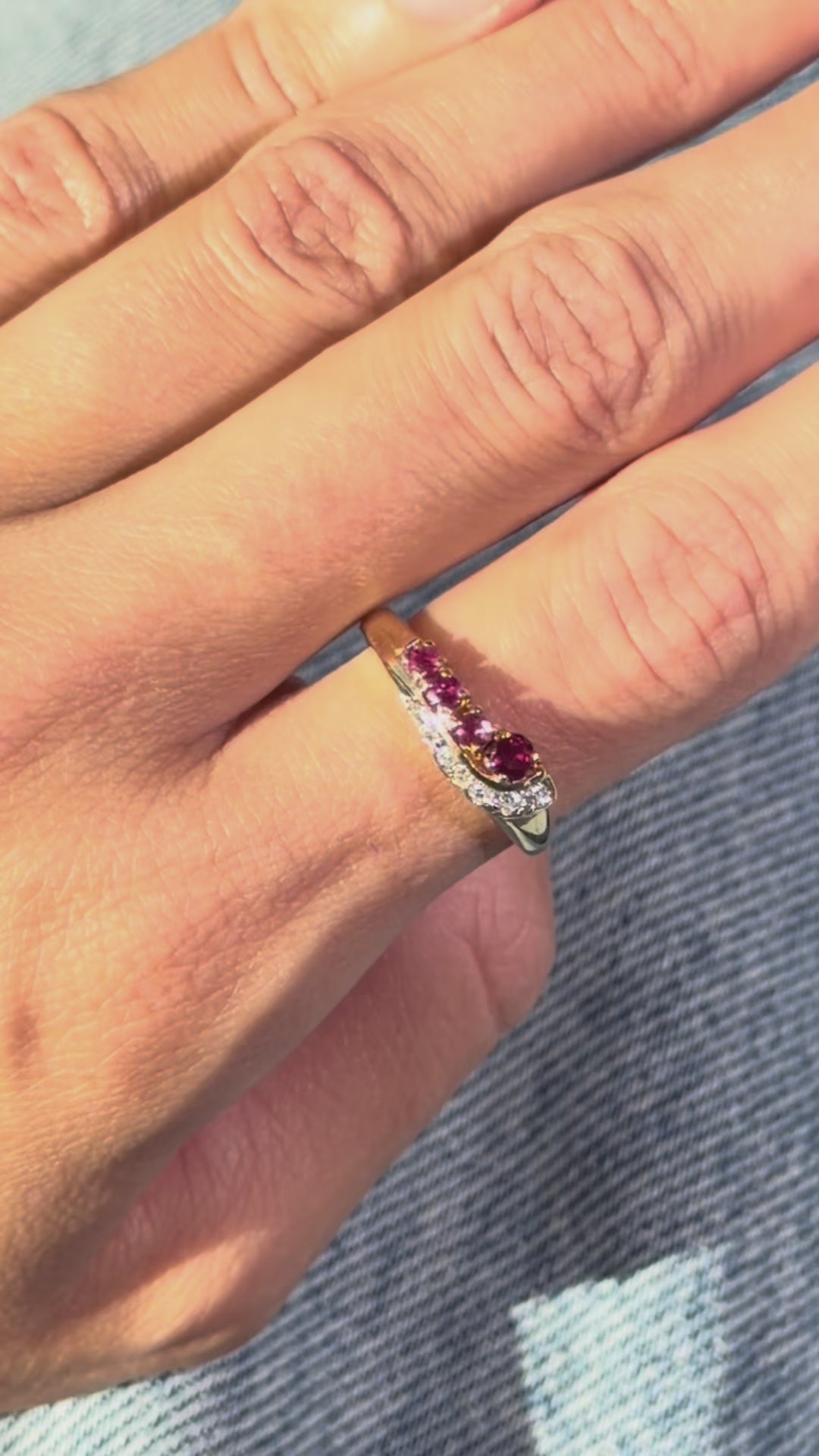 4 Natural Ruby and 7 Natural Diamond Solid Gold Ring