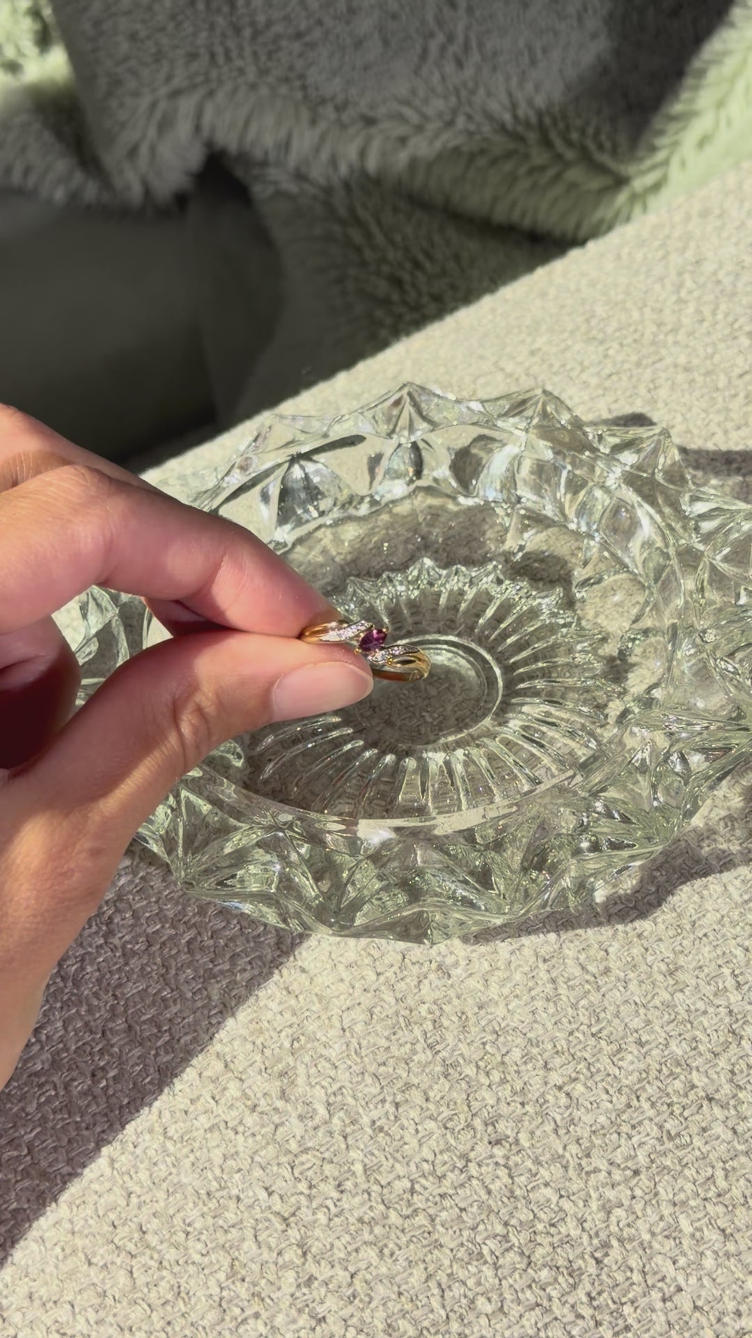 Natural Ruby and 4 Diamond Solid Gold Ring