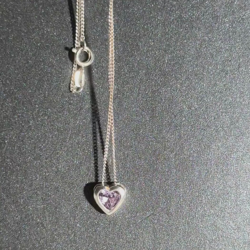 The Amethyst Stone Sterling Silver Love Heart Necklace